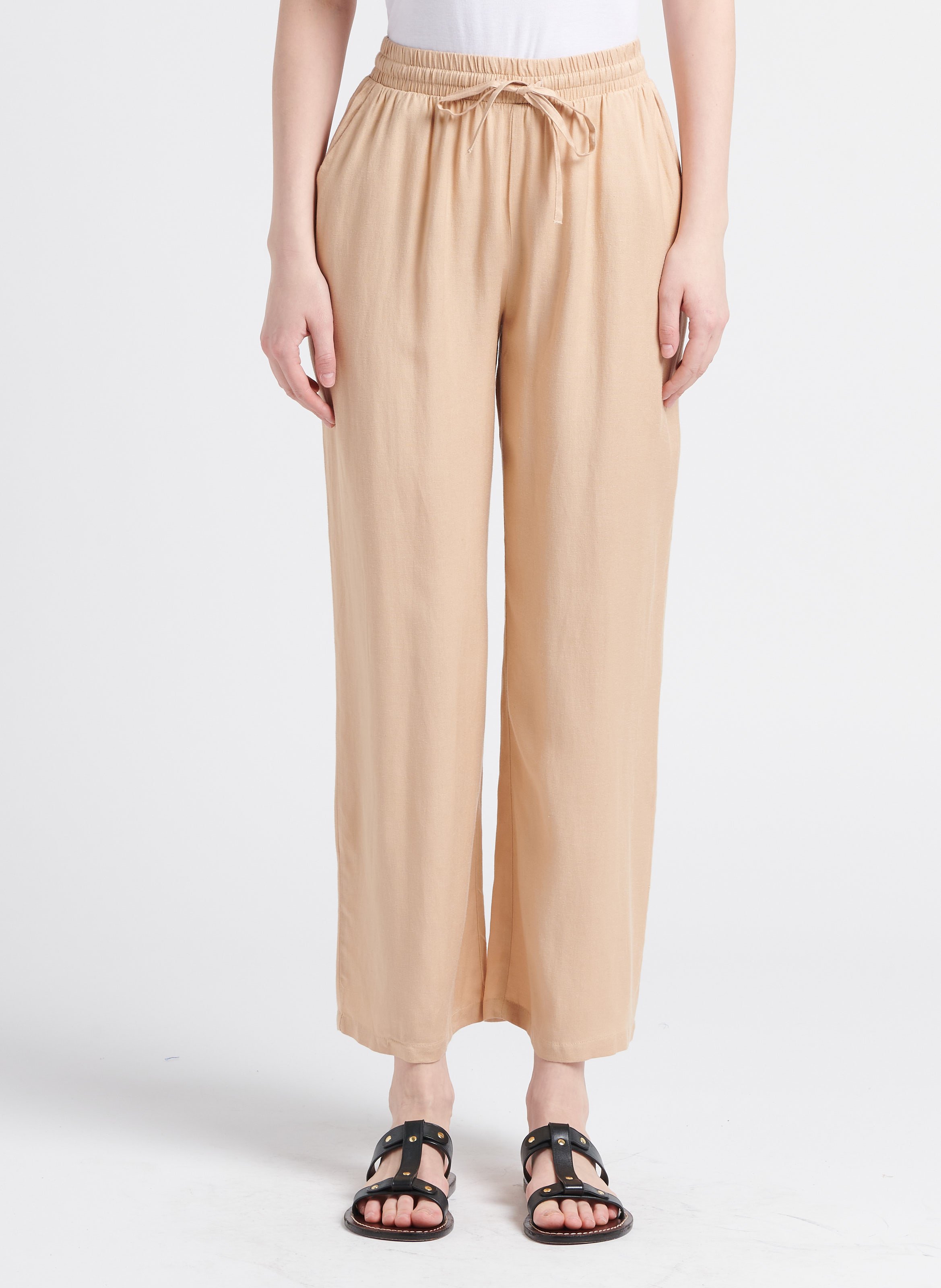 Pantalon large taille haute VILA Beige