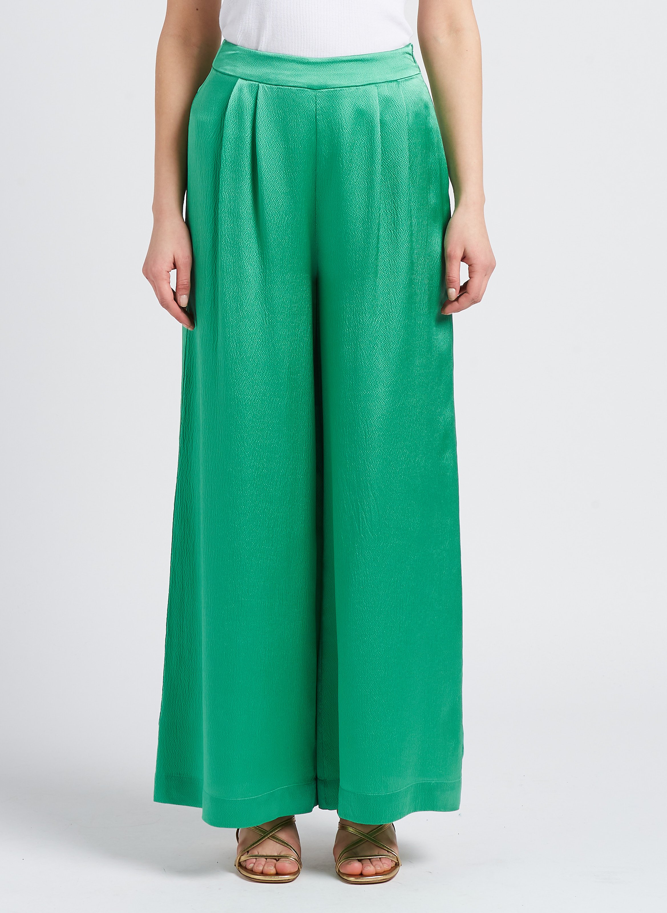 Pantalón ancho de seda con cinturón talle alto KARMA KOMA