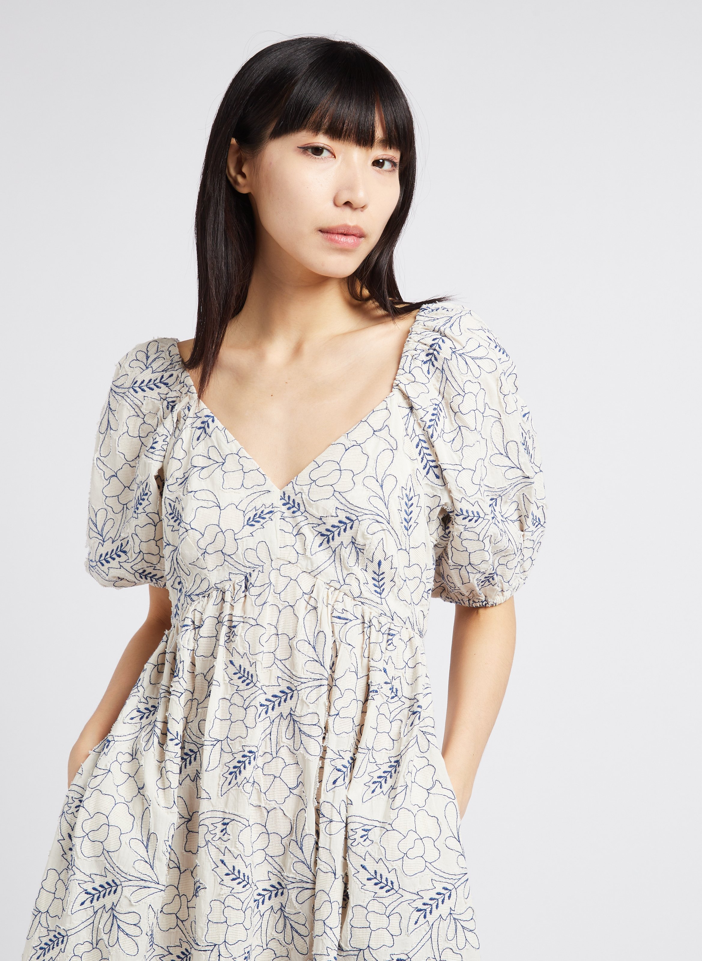 Robe longue col V brodée en coton PAUL AND JOE Blanc