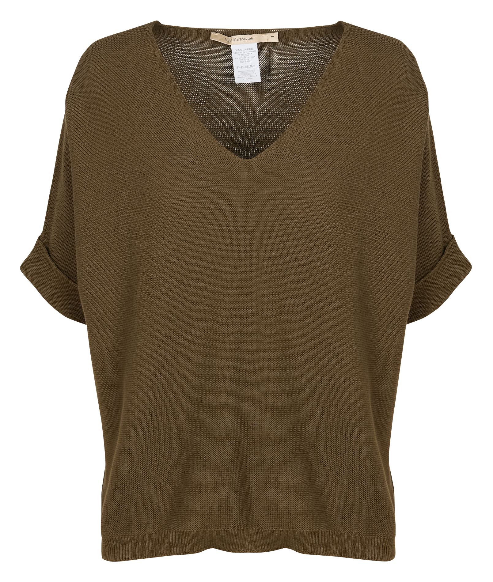 Loose-fit V-neck knit top Green