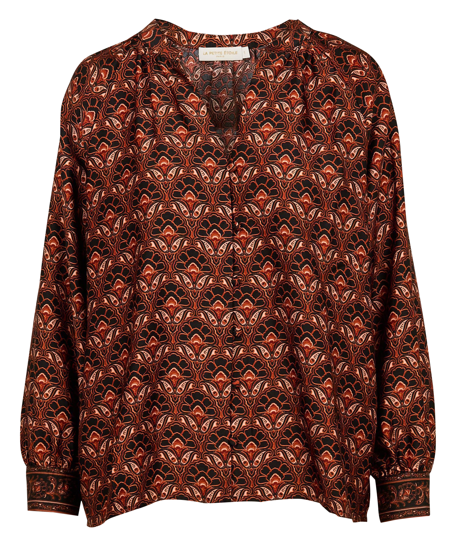 Chemise droite col V en coton LA PETITE ETOILE Marron