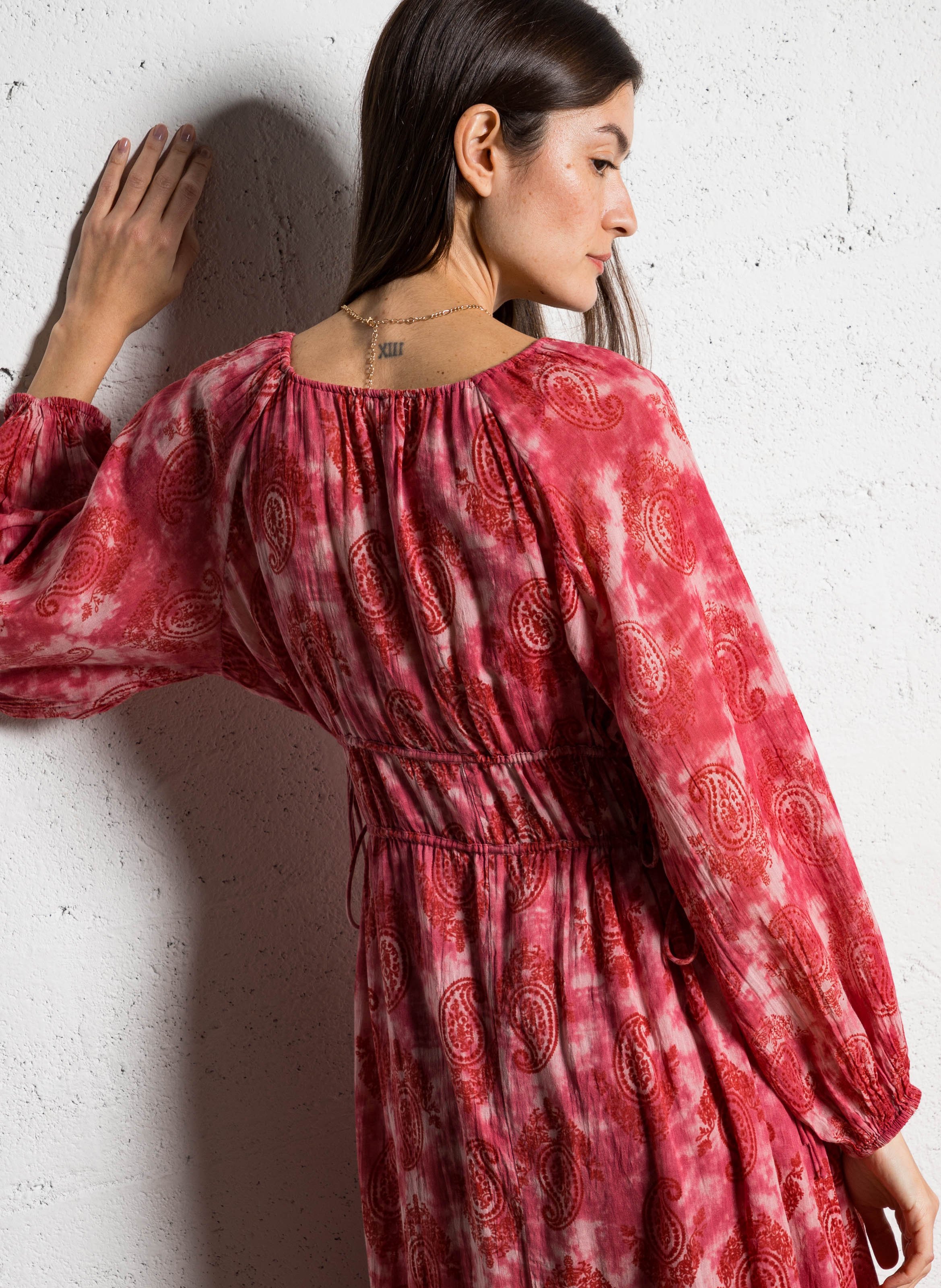 Robe ample imprimée en coton  MAISON HOTEL Rose