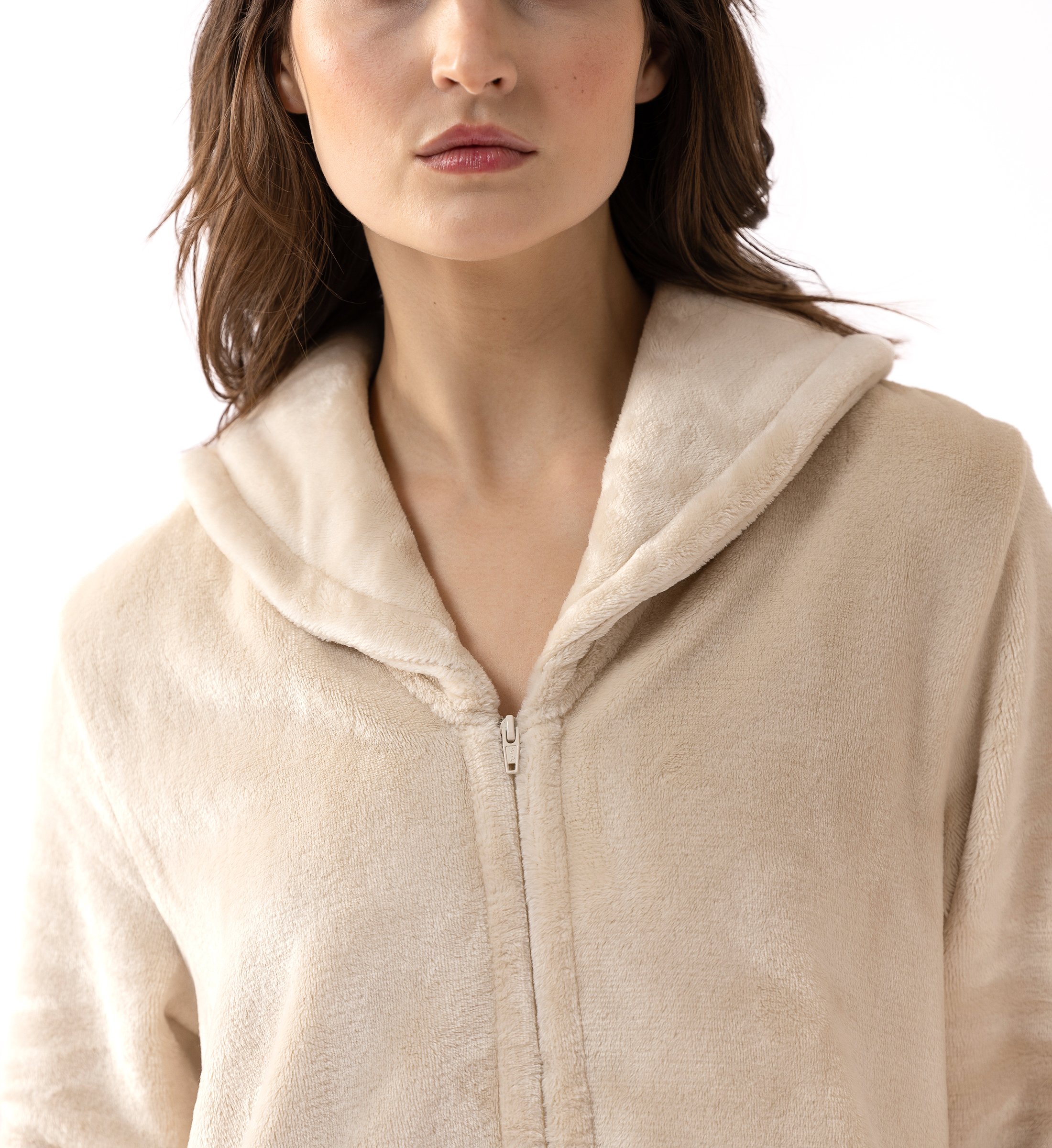 Zippered Plush Flannel Robe LE CHAT Beige
