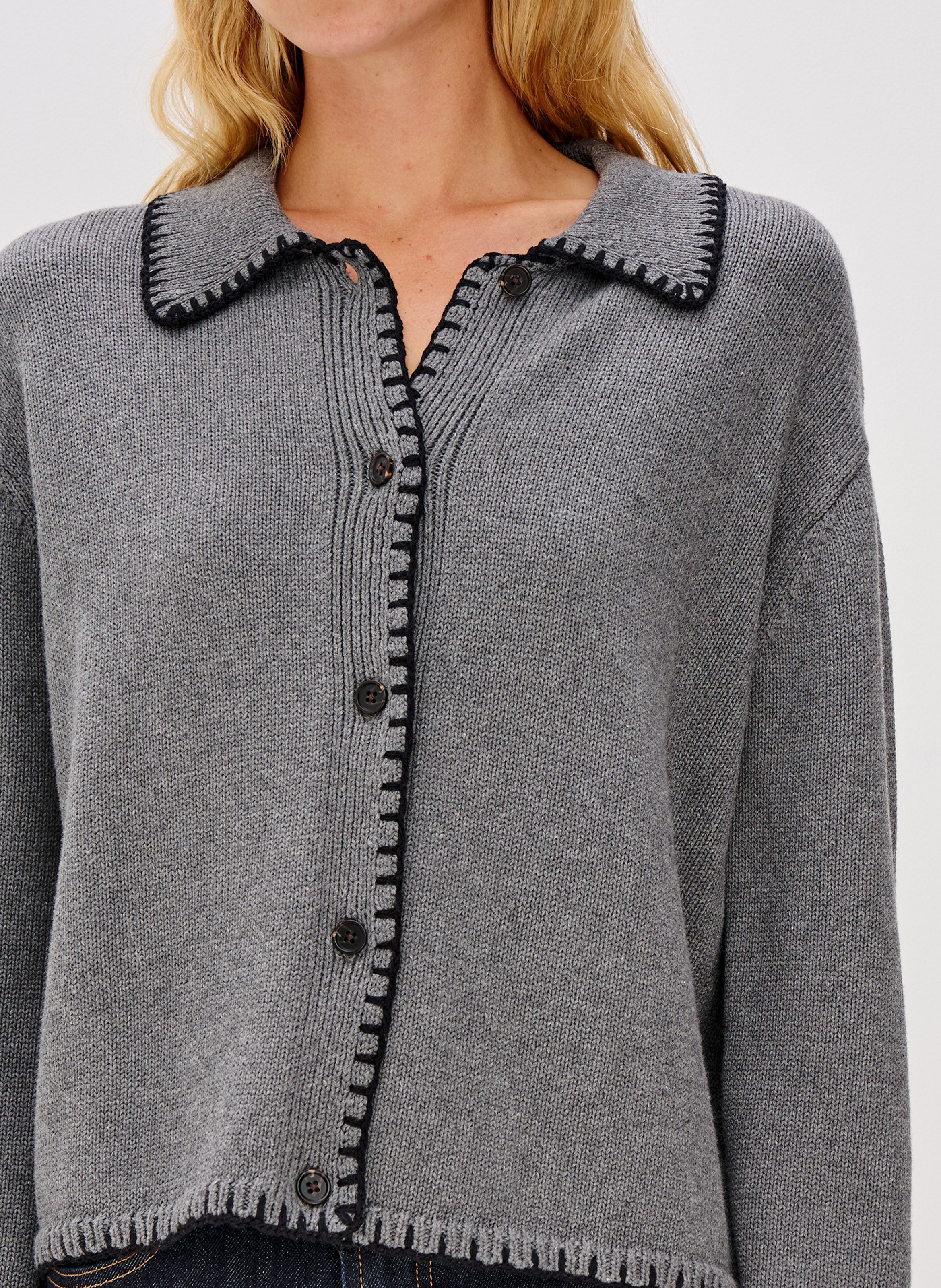 Cardigan ample boutonné en coton RAILS Gris