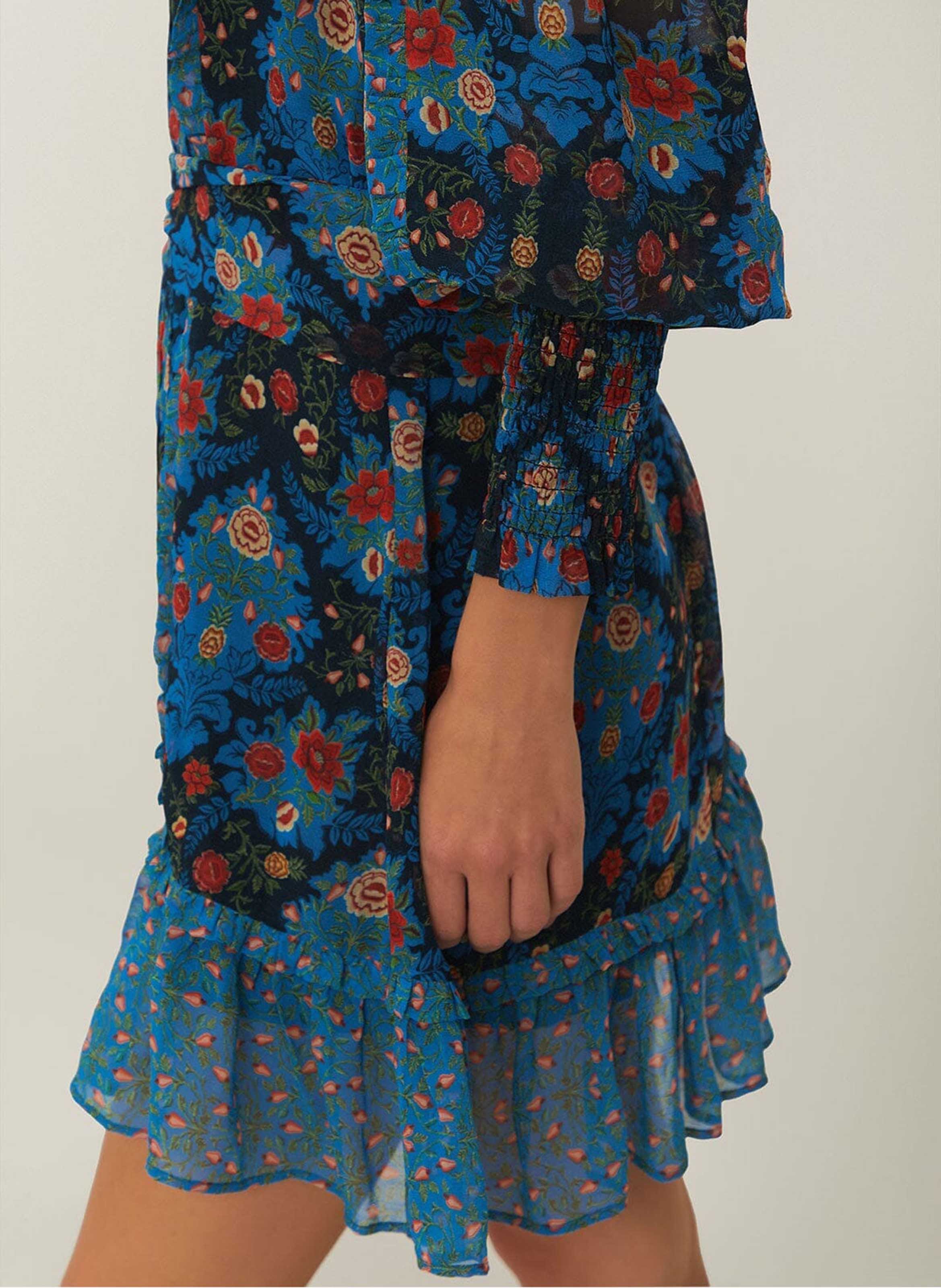 Kurzkleid mit Rundhalsausschnitt und Blumenprint FARM RIO Blau