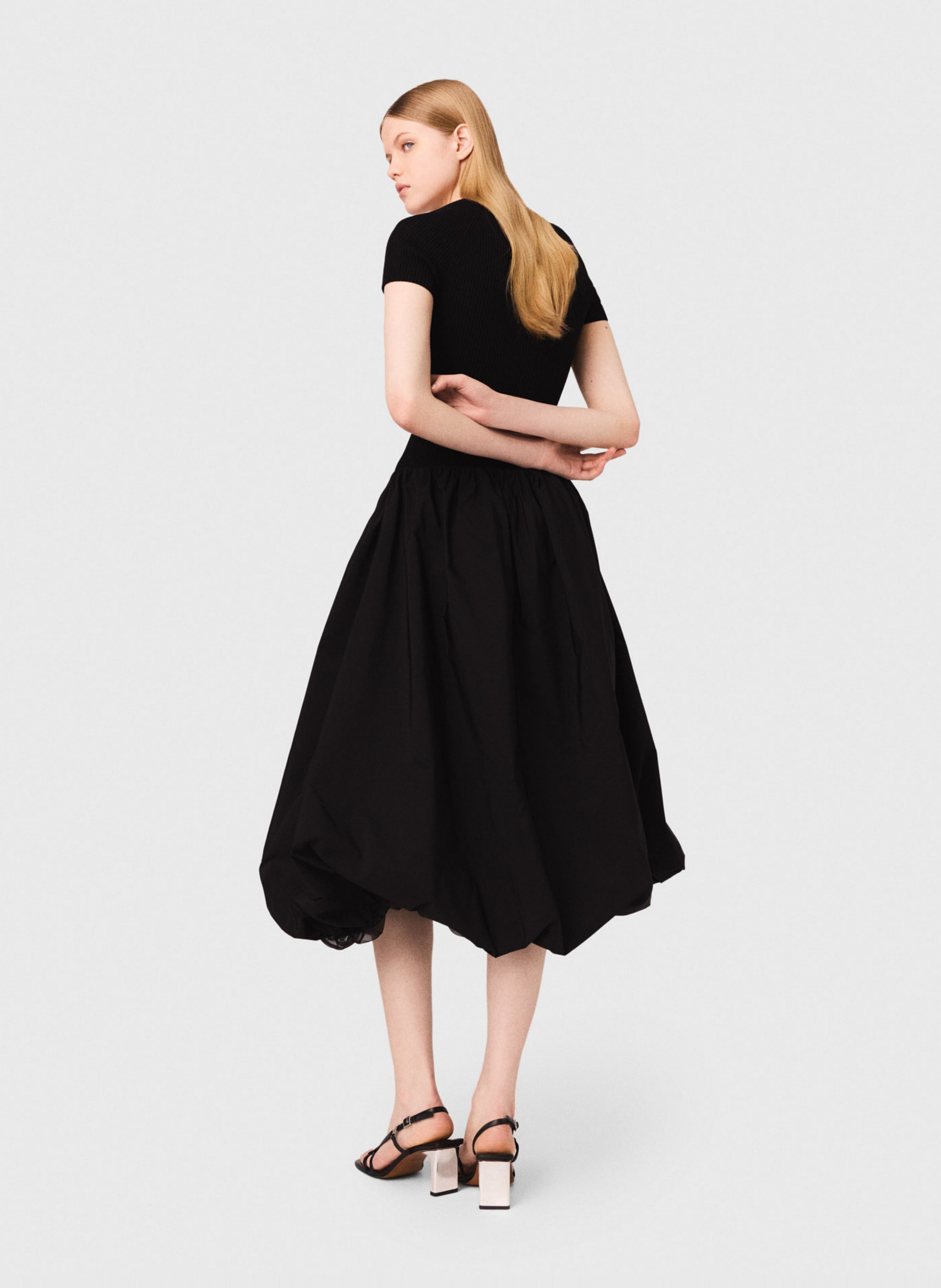 Square Neck Midi Skater Dress MAJE Black
