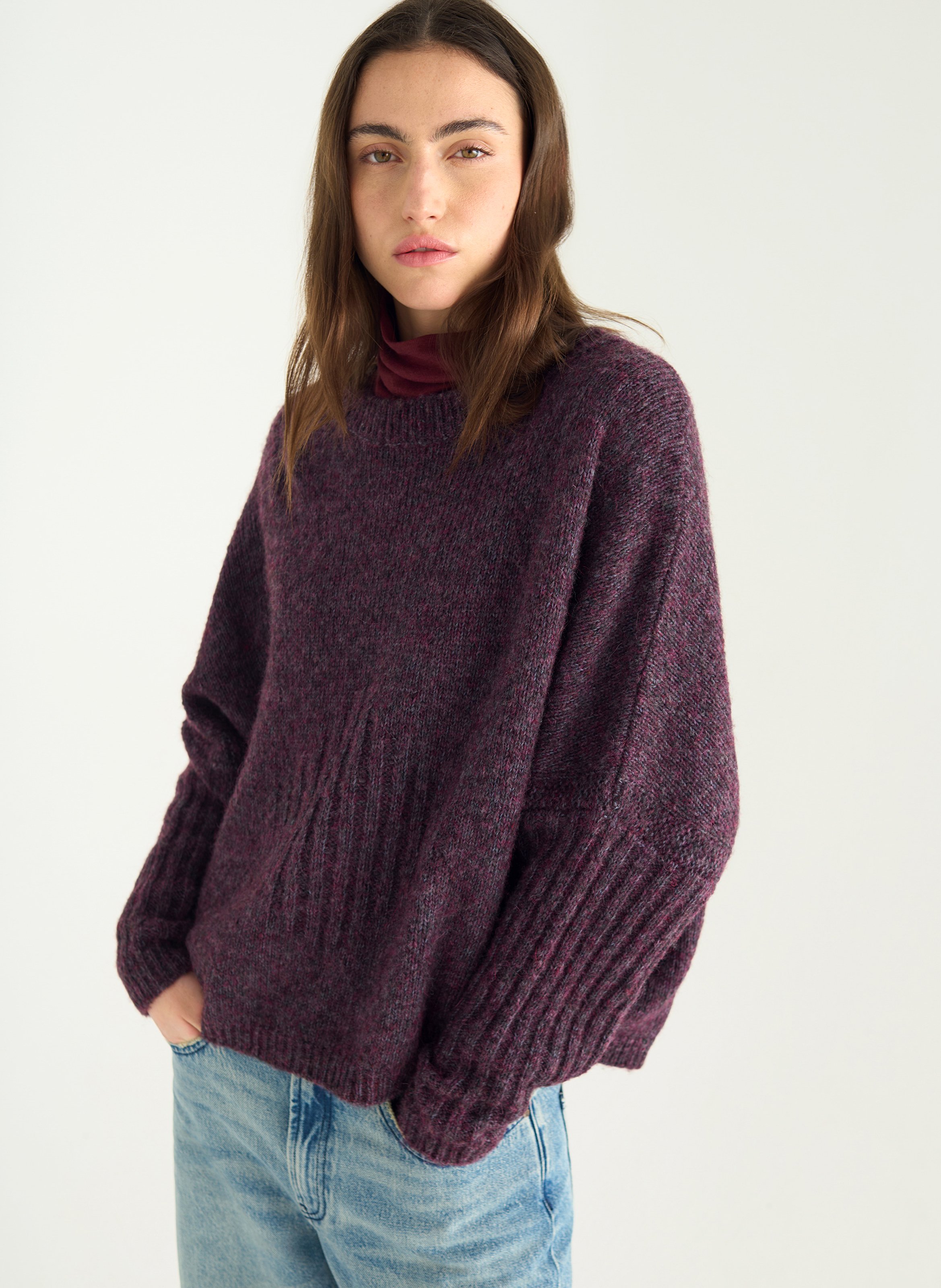 Oversize-Rundhalspullover aus Baumwoll-Mix ACOTE Violett