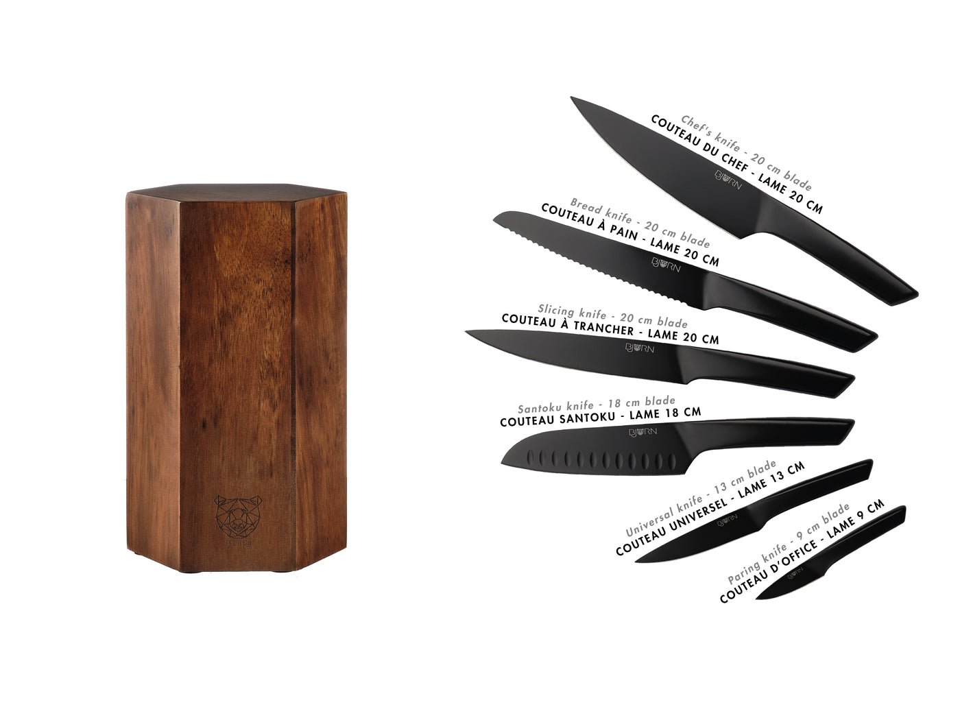 Jensen Imatra kitchen knife set - 7 pieces BJORN Black