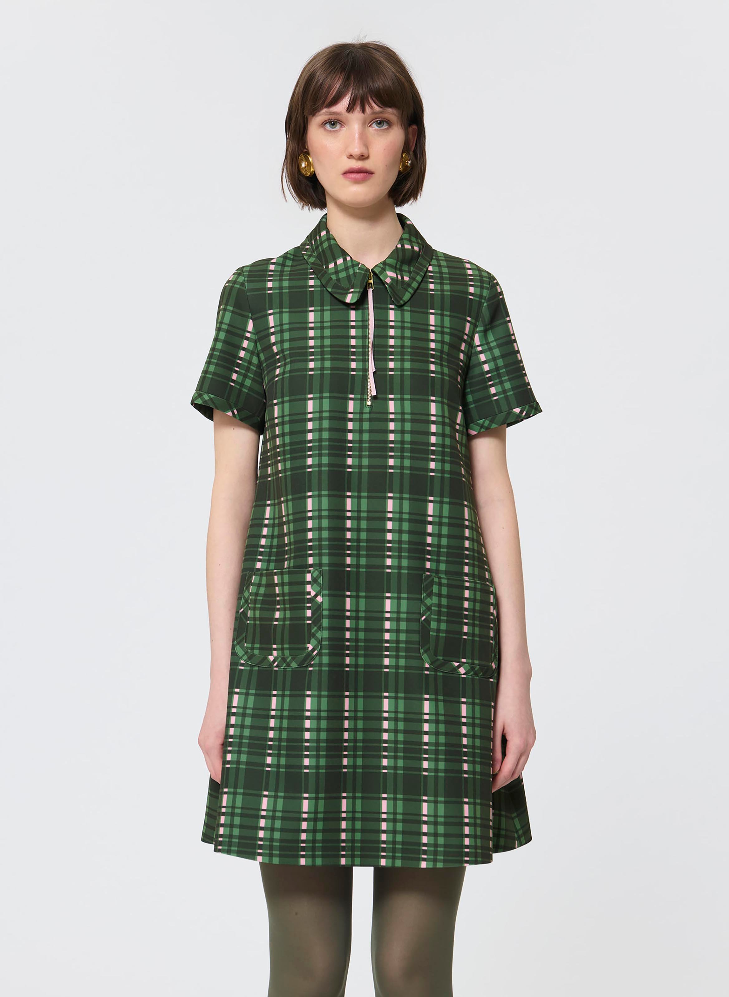 Robe courte trapèze à carreaux TARA JARMON Vert