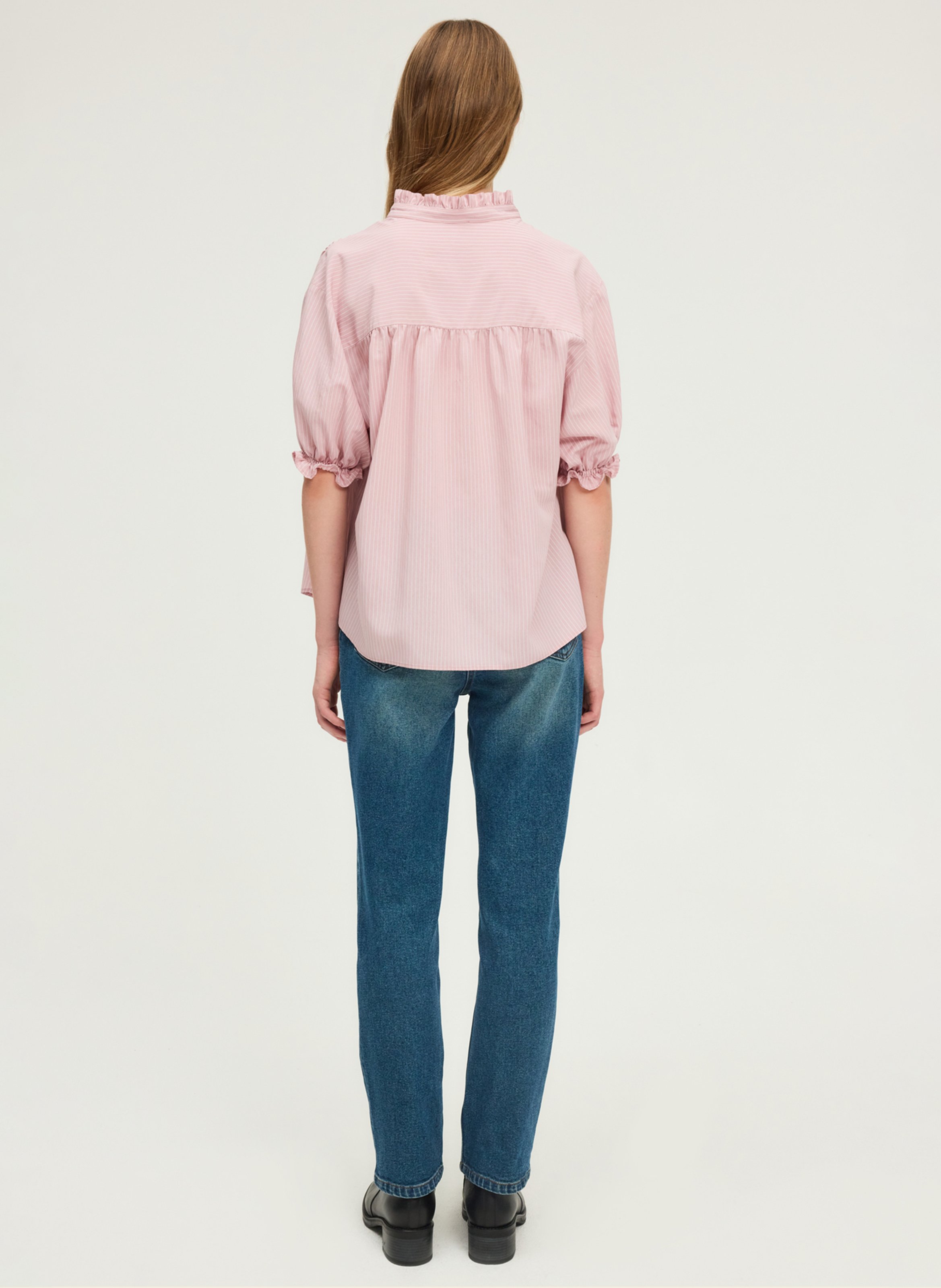 Blouse col victorien à rayures PABLO Rouge