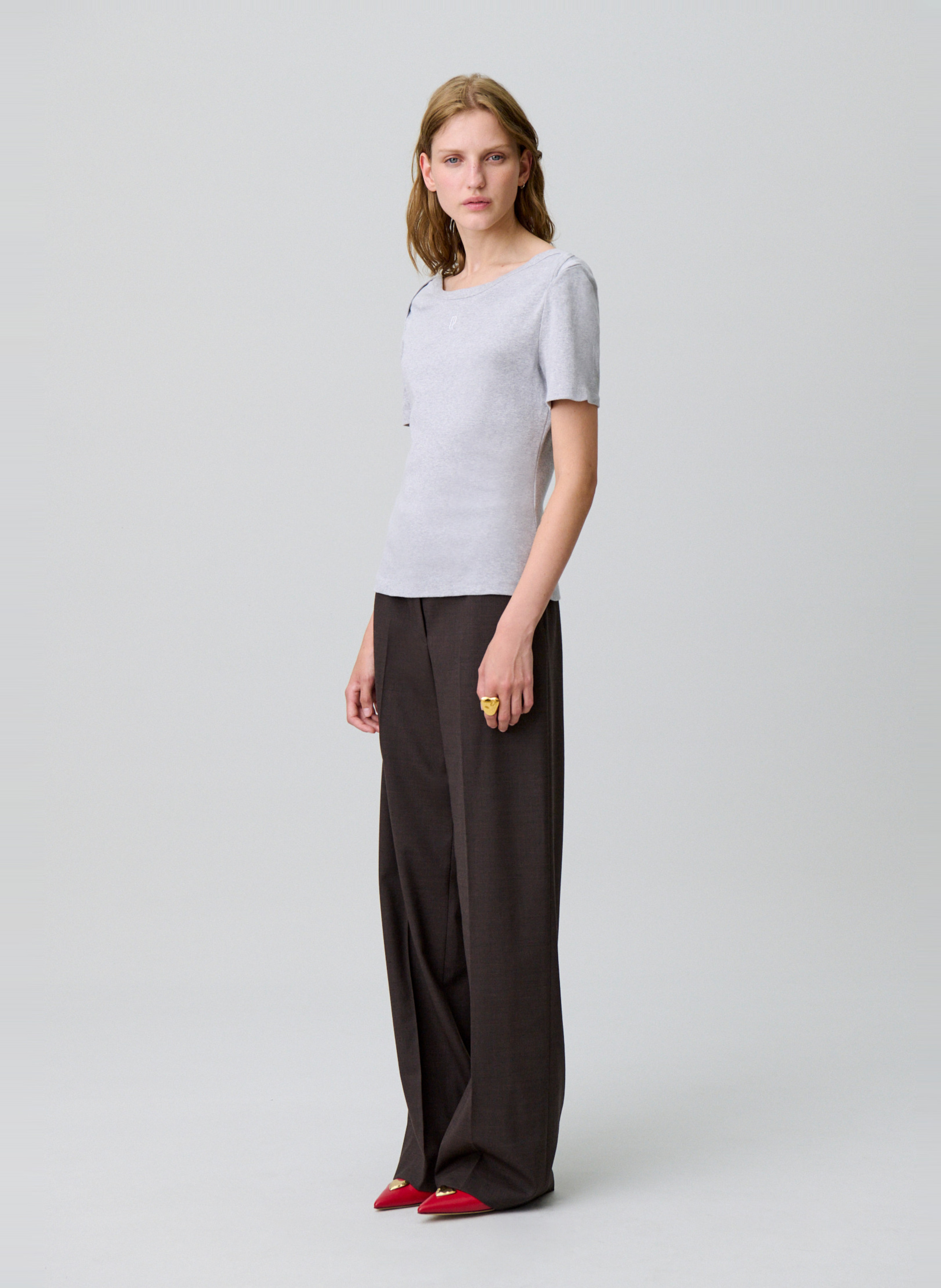 Fitted boat neck T-shirt CLAUDIE PIERLOT Grey