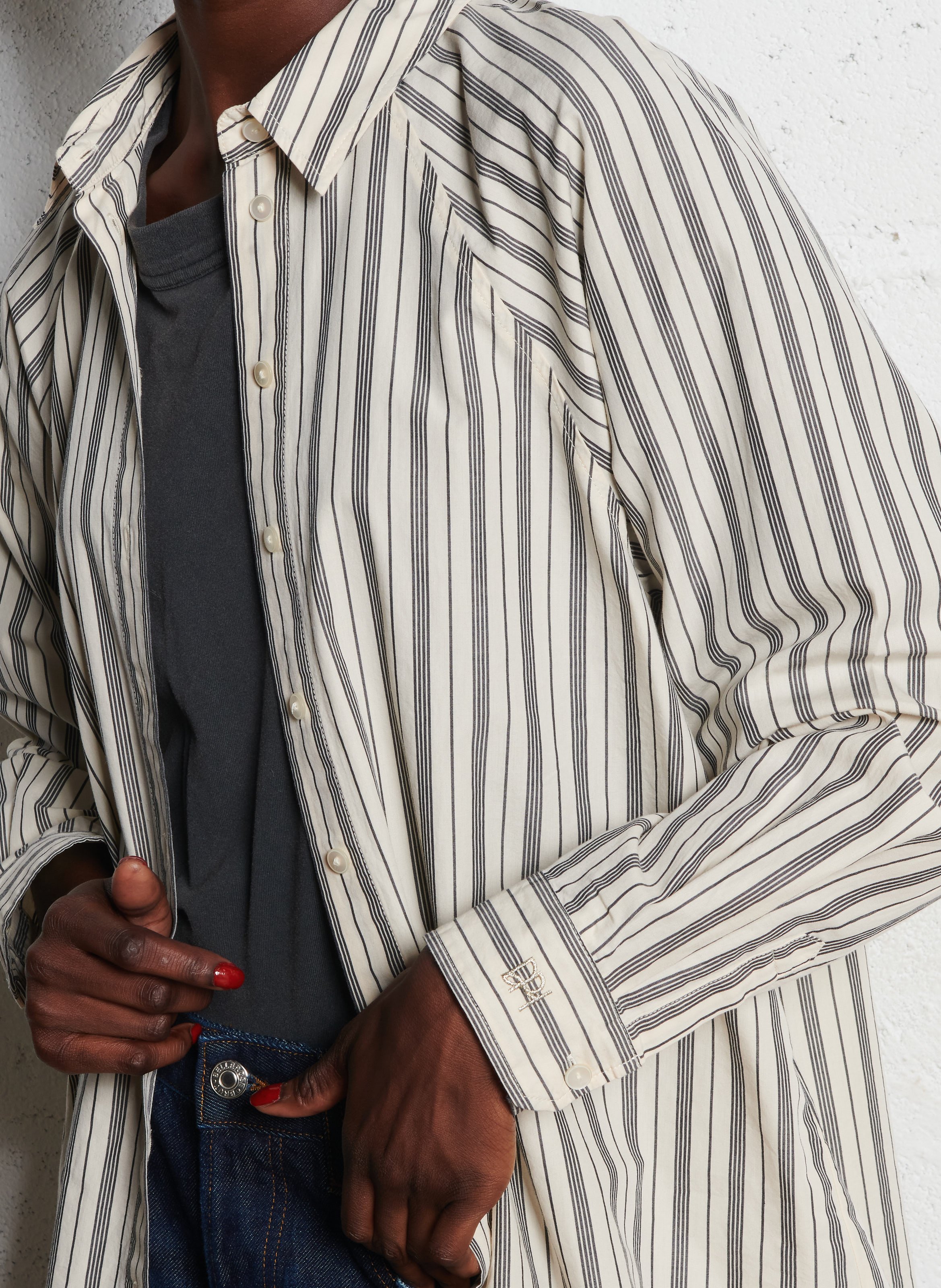 Oversized striped cotton shirt DES PETITS HAUTS Beige