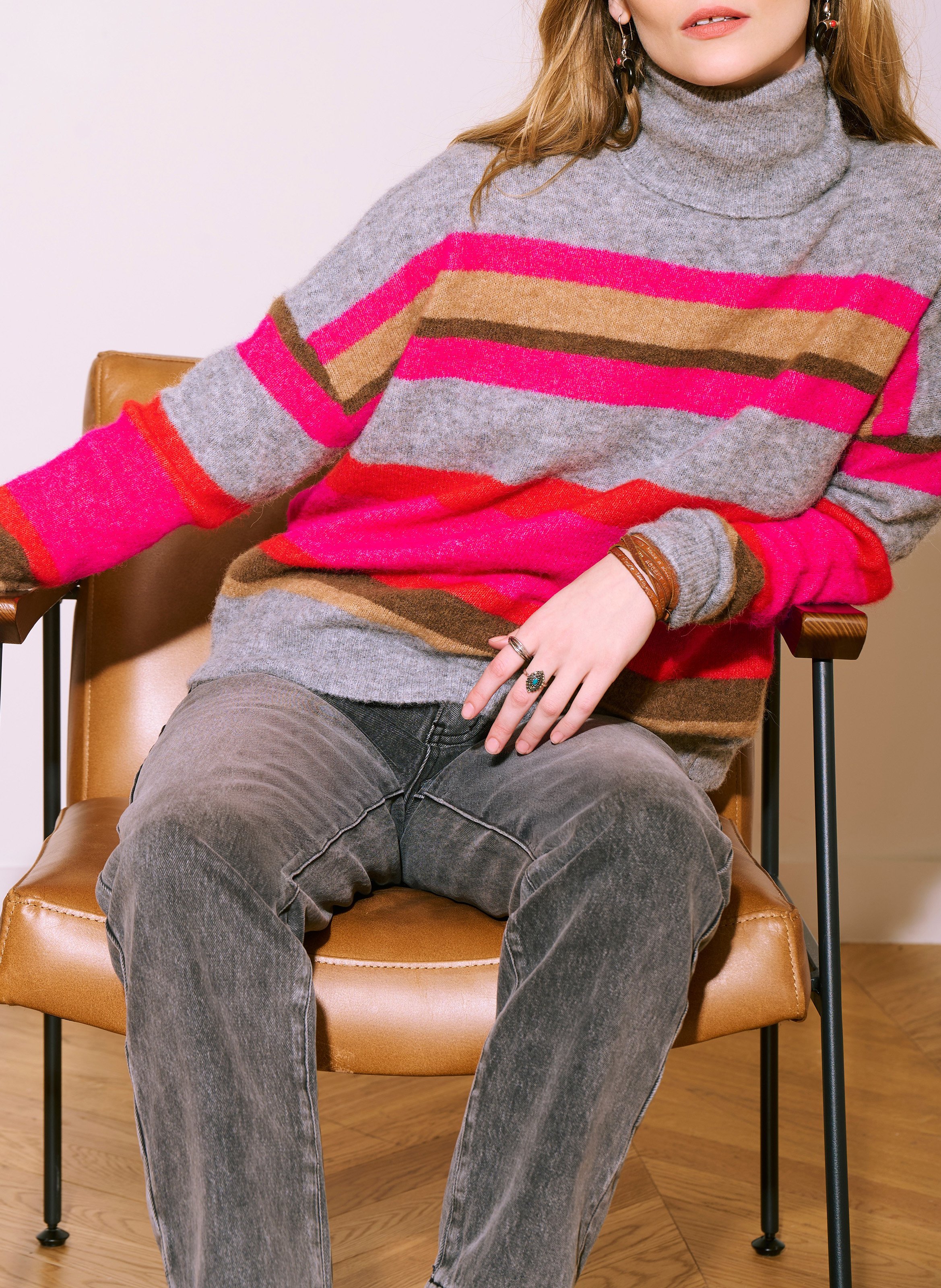 Pull oversize col roulé en laine mélangée MKT Gris