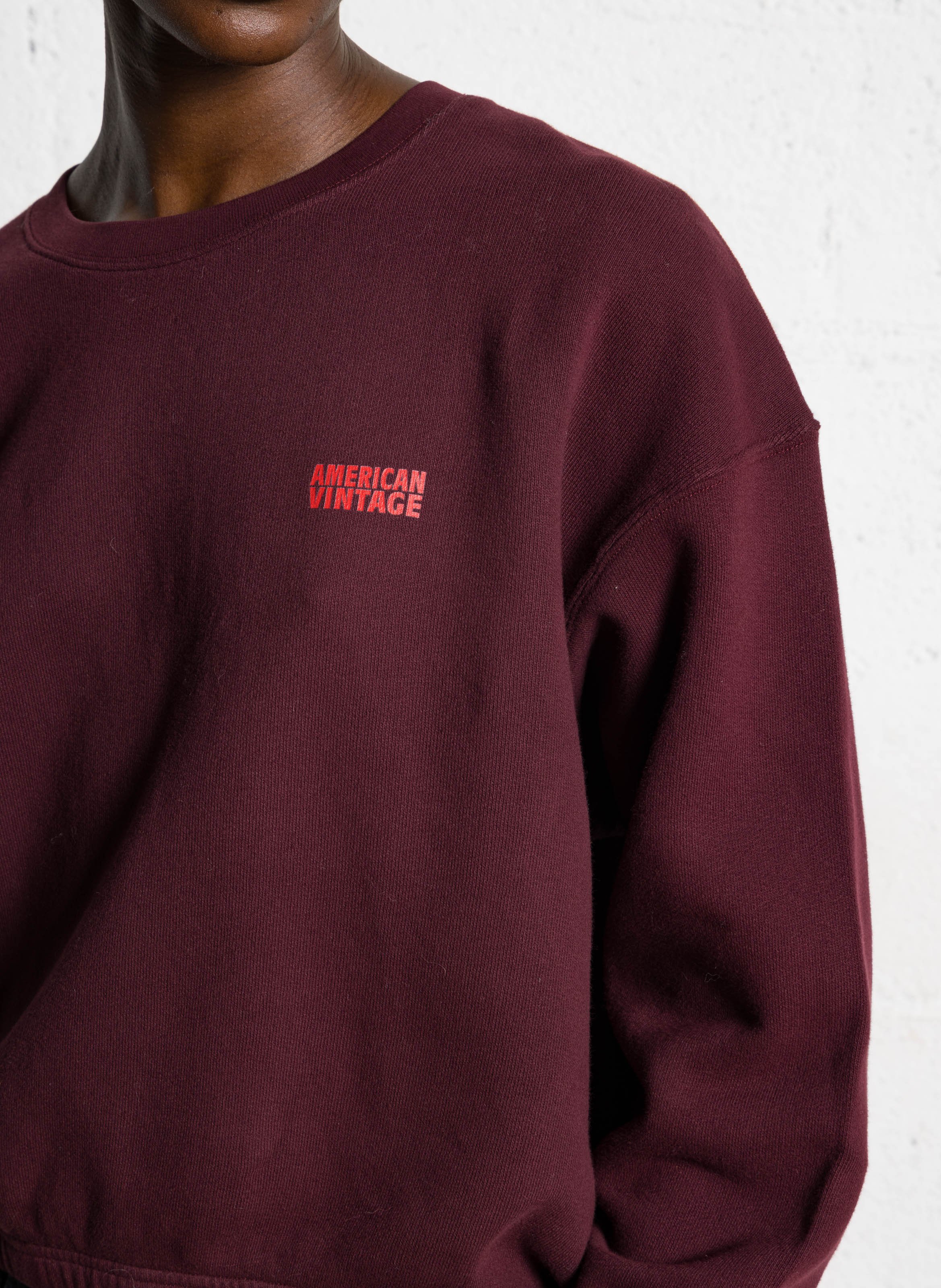 Kurzes Sweatshirt aus Baumwoll-Mix mit Rundhalsausschnitt AMERICAN VINTAGE Rot