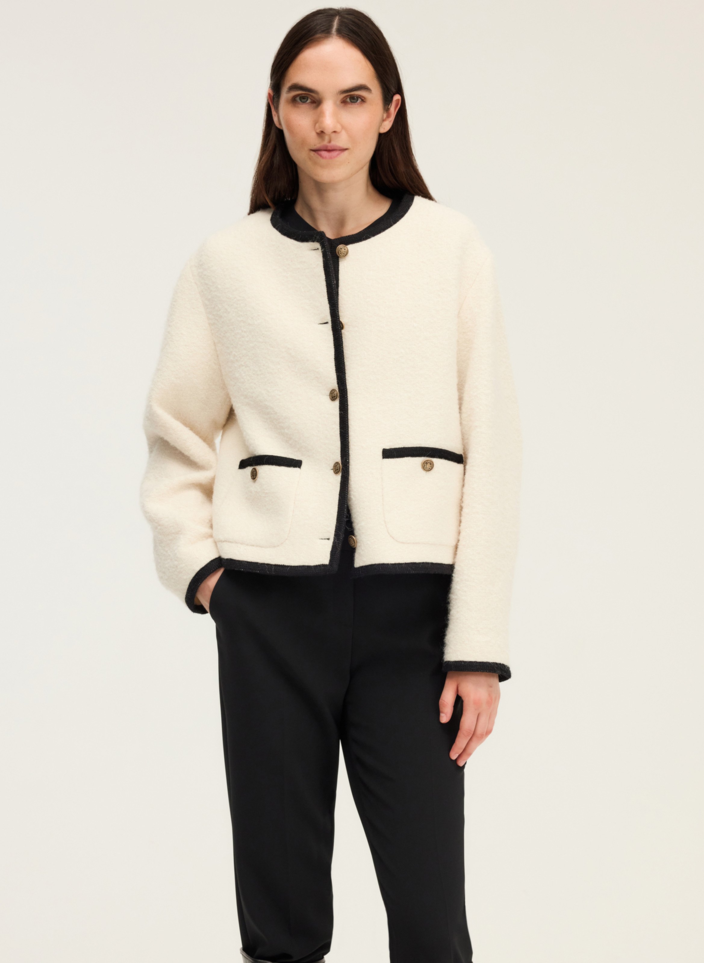 Round neck jacket in mixed cotton and wool PABLO Beige