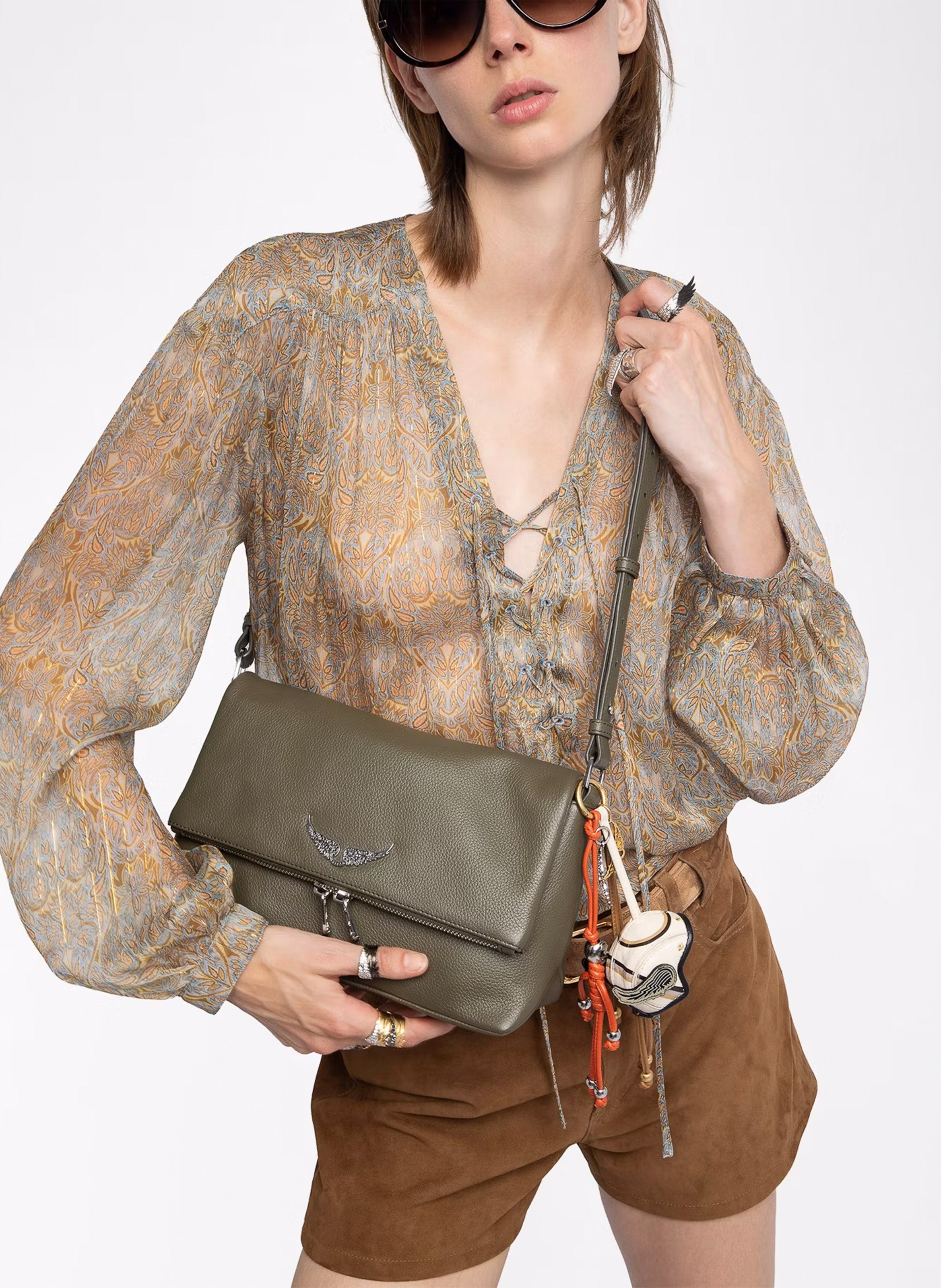 Buideltas van getextureerd leer met veters ZADIG&VOLTAIRE Groen