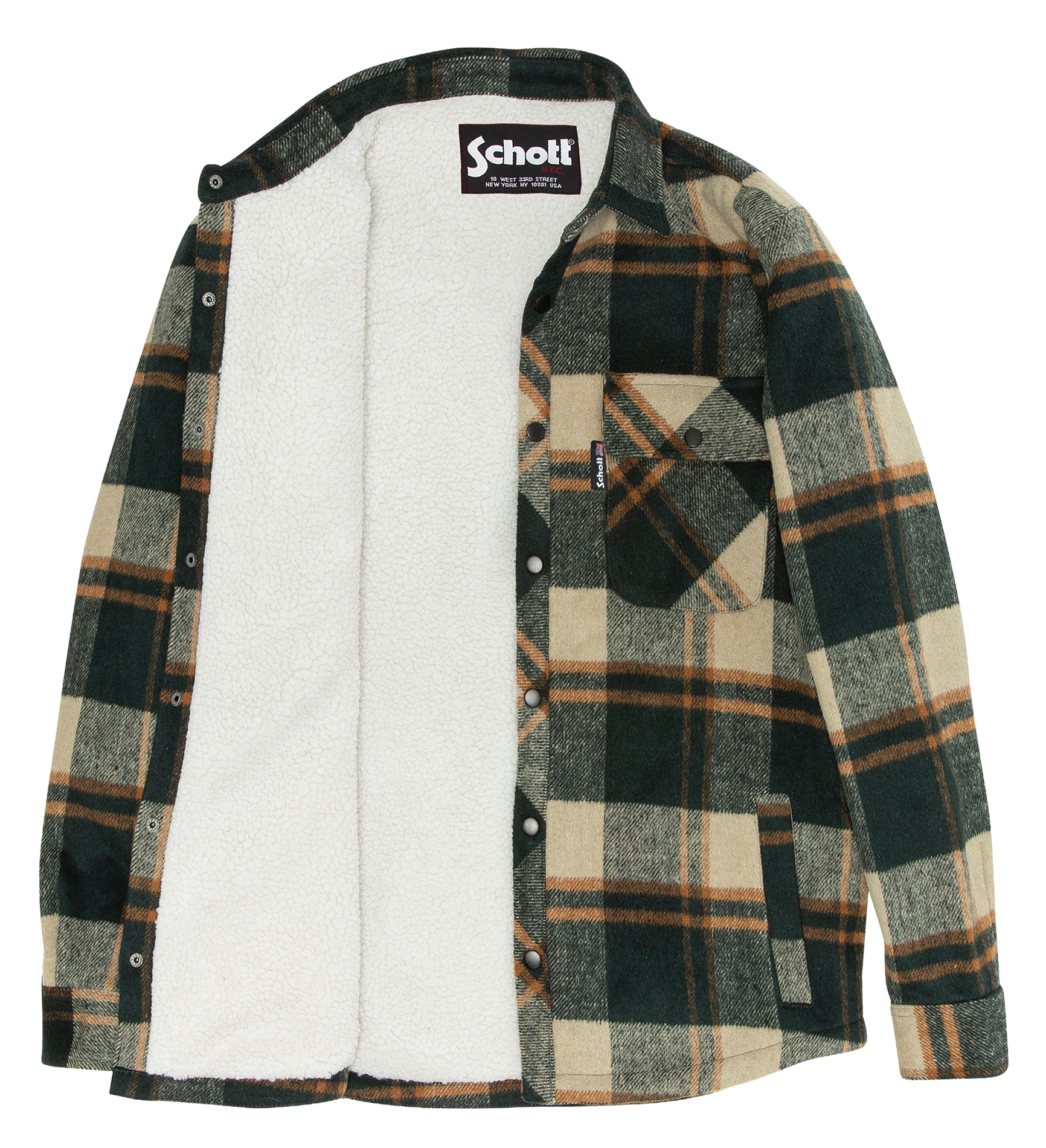 Veste droite col classique à carreaux SCHOTT Vert