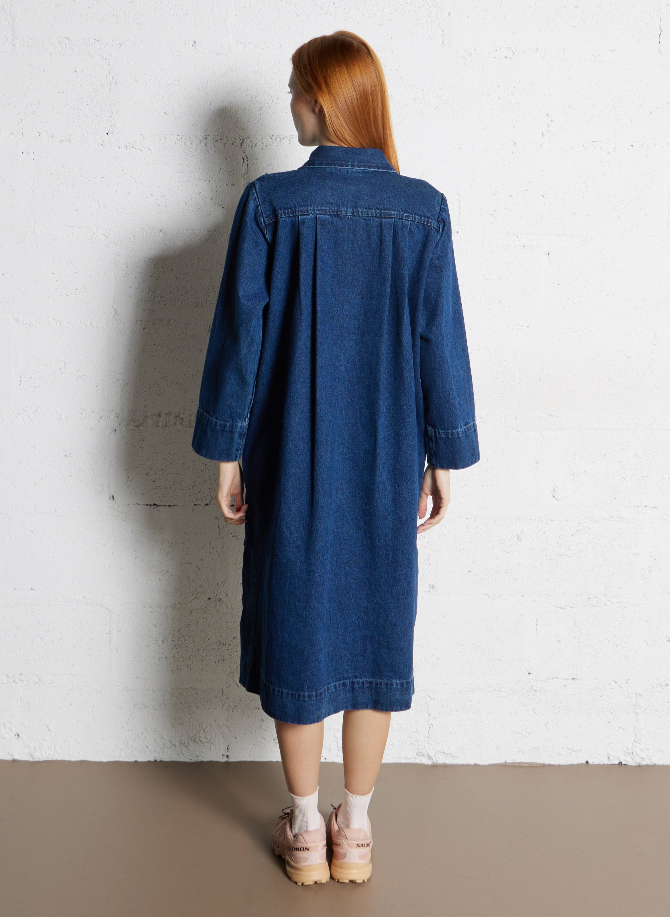 Midi jurk met klassieke kraag in denim RUE DE TOKYO Blauw