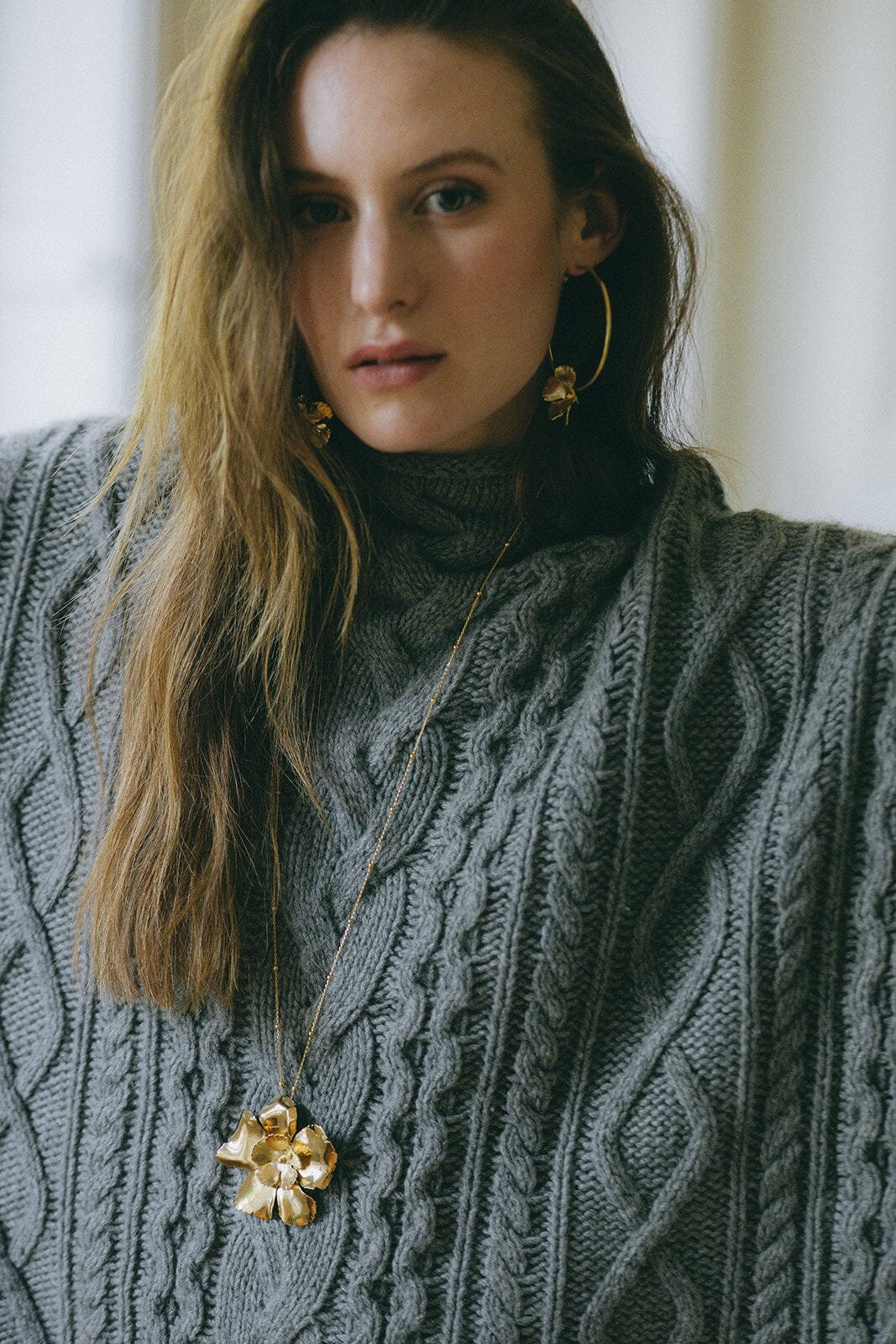 Silver-plated flower long necklace MONSIEUR SIMONE Golden