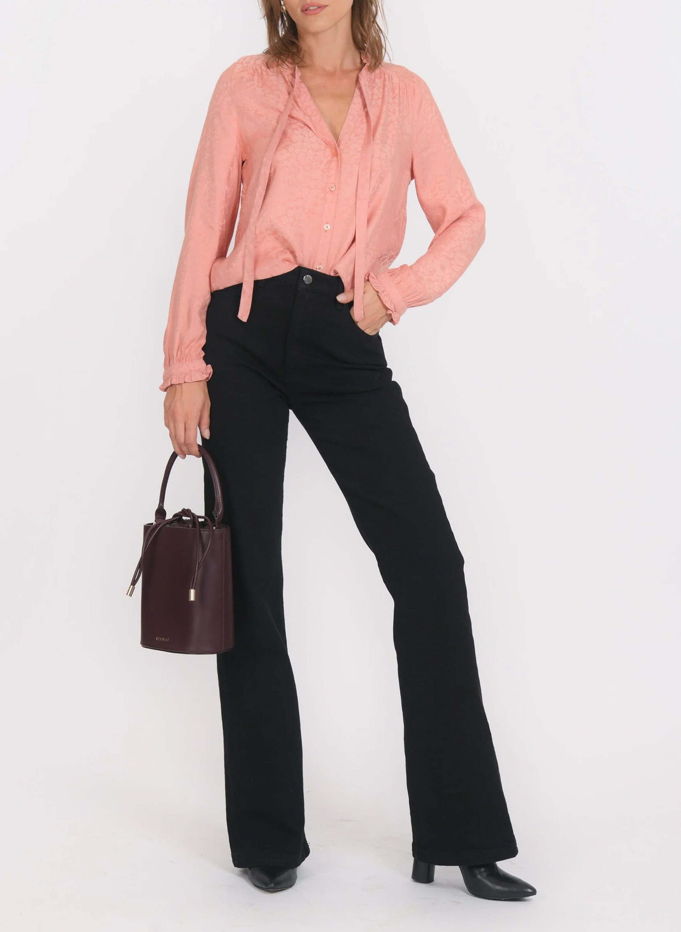 Classic-collar shirt with ribbon tie KOOKAI Pink