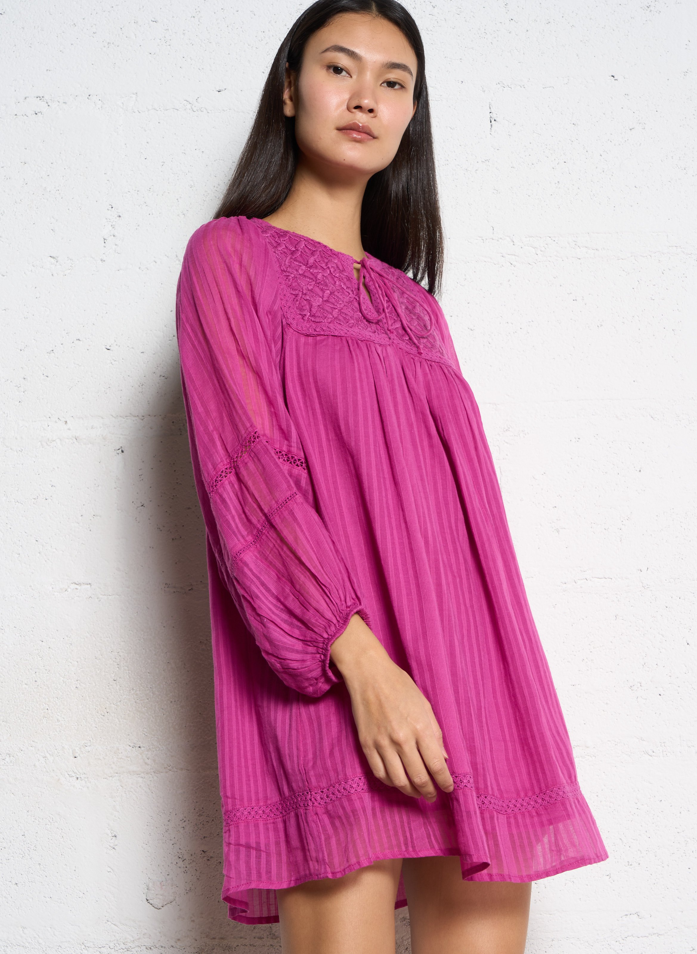 Robe courte col tunisien  SUNCOO Rose