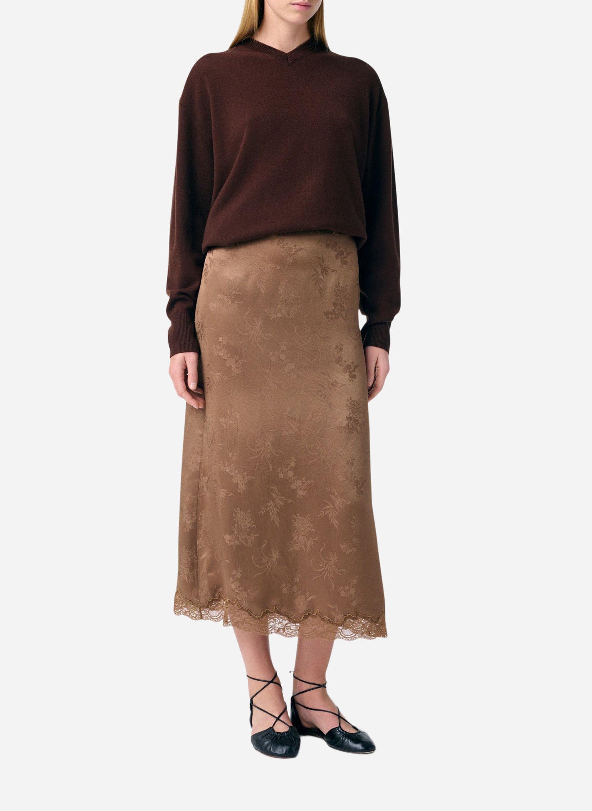 Jupe longue en jacquard imprimé satiné VANESSA BRUNO Marron