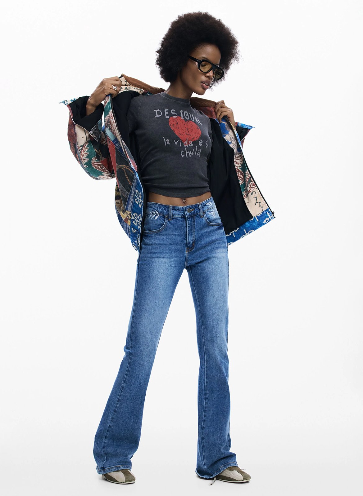 Jean flare en coton mélangé DESIGUAL Bleu