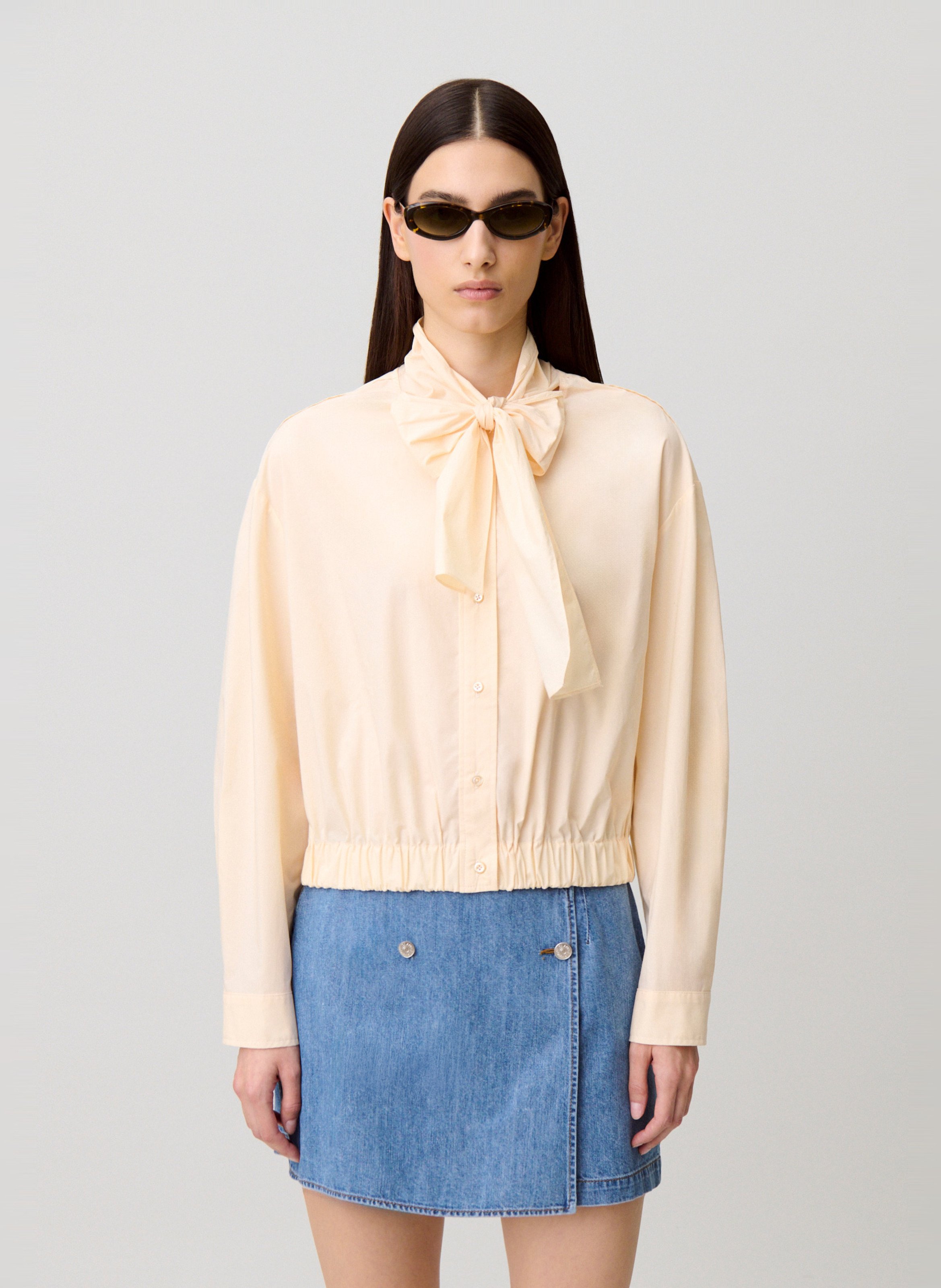 Straight cotton shirt with Lavallière collar CLAUDIE PIERLOT Beige