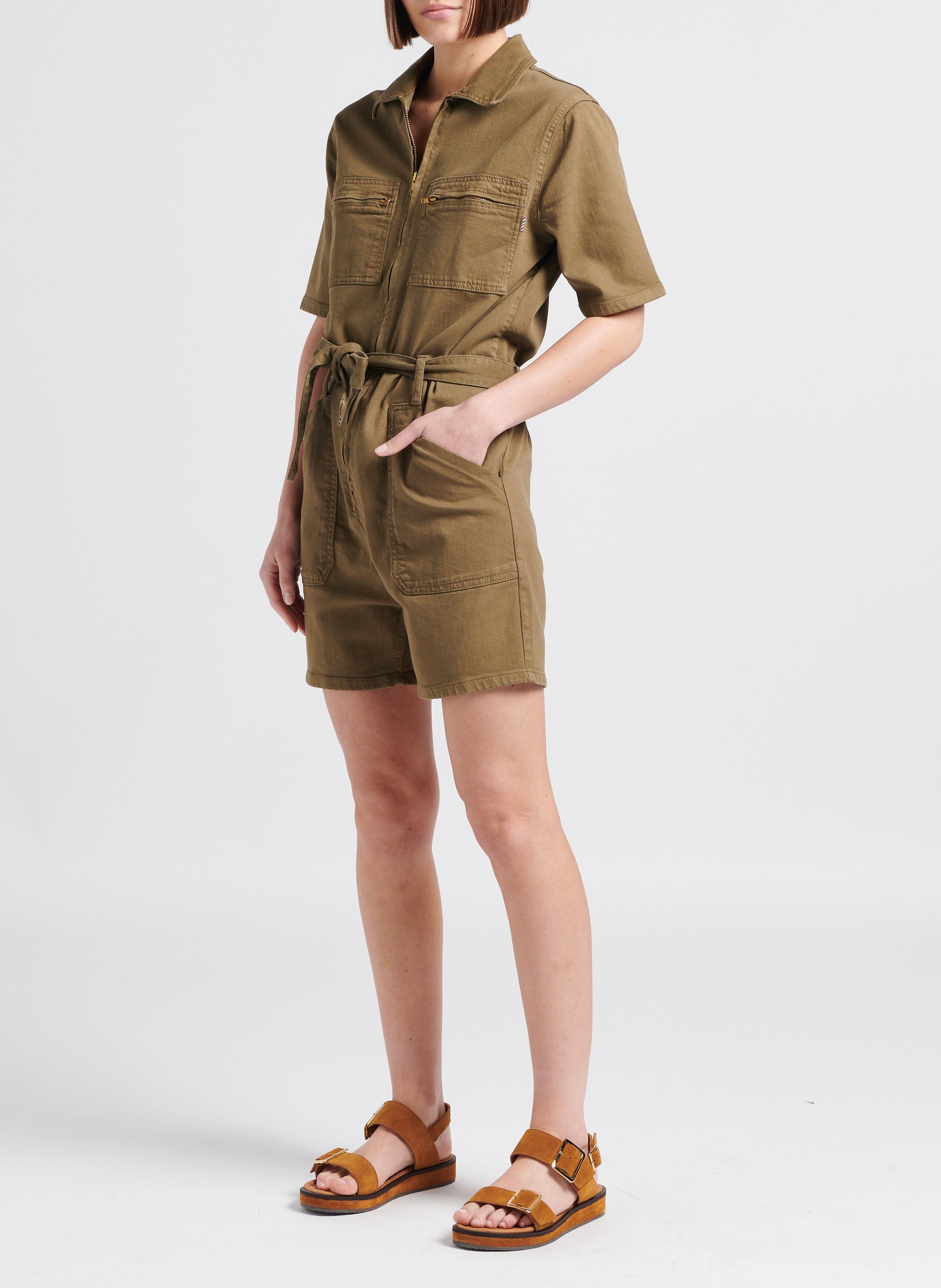 Playsuit met klassieke kraag | katoenblend LA PETITE FRANCAISE Groen