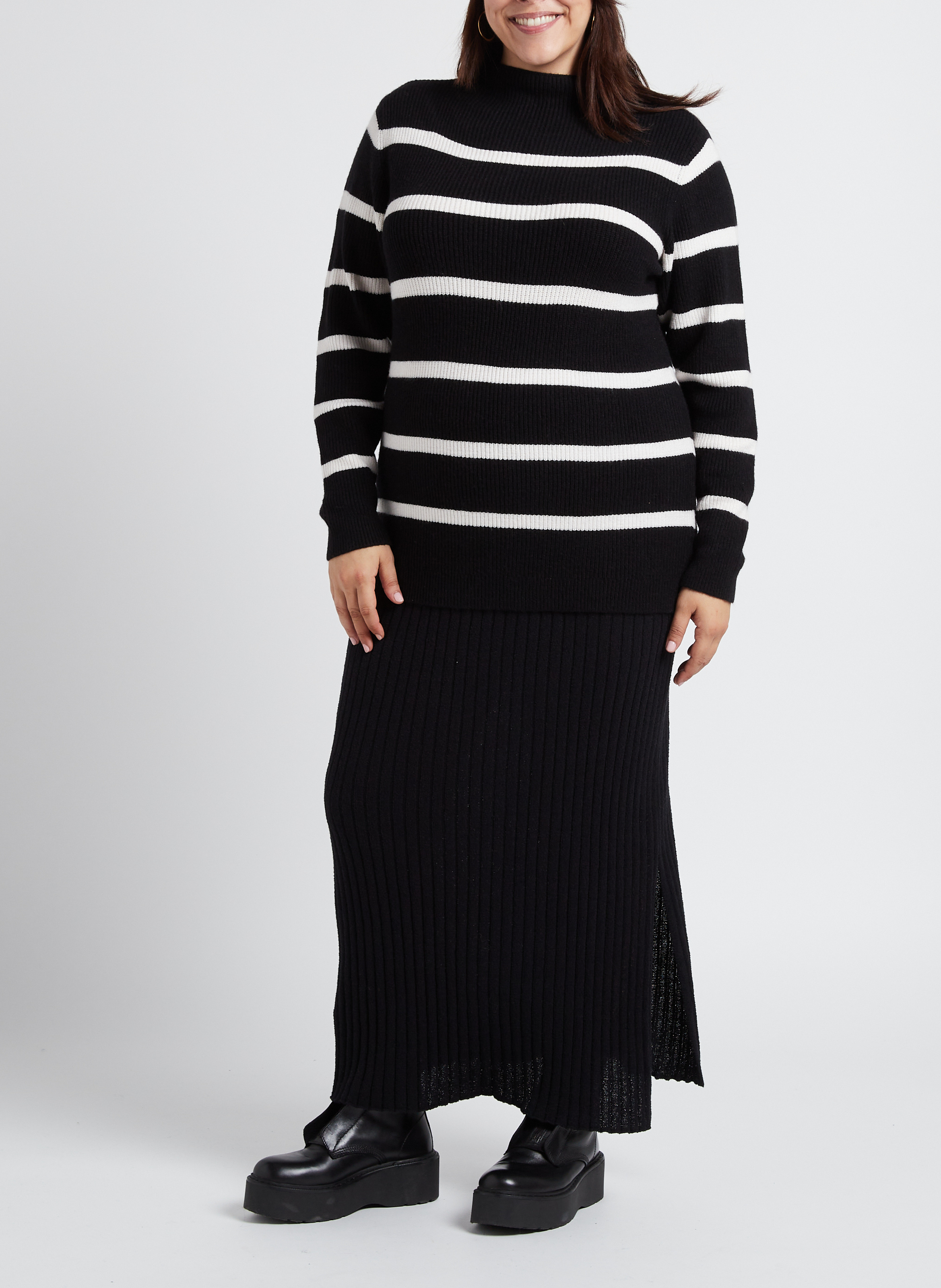 Pull col montant à rayures  EVOKED Noir