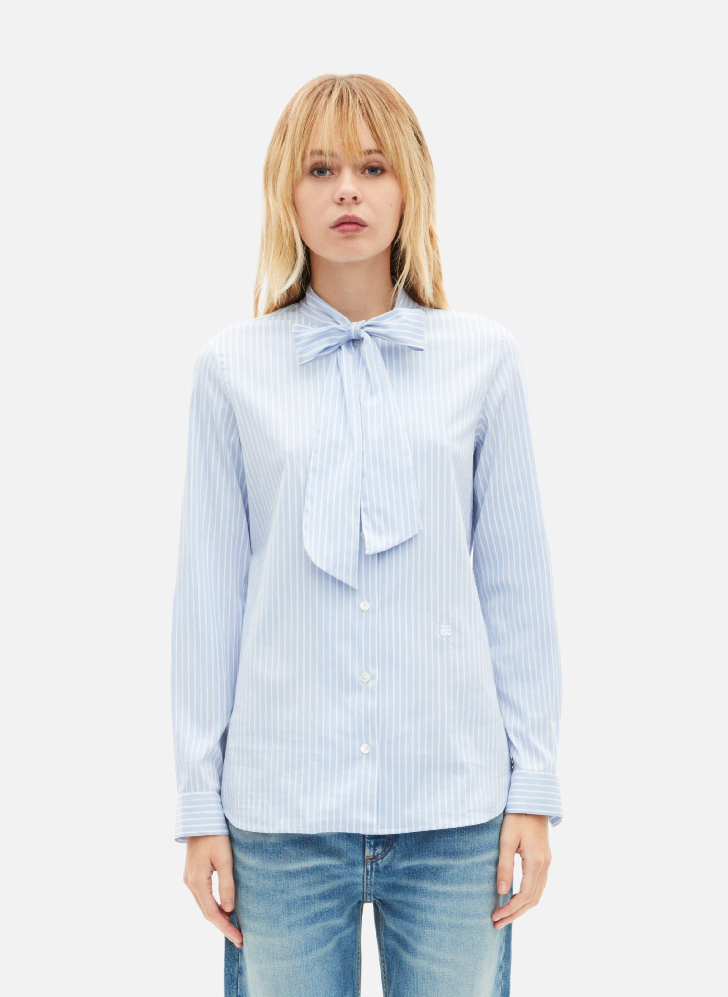 Shirt with Lavallière collar in striped blended cotton THE KOOPLES Blue