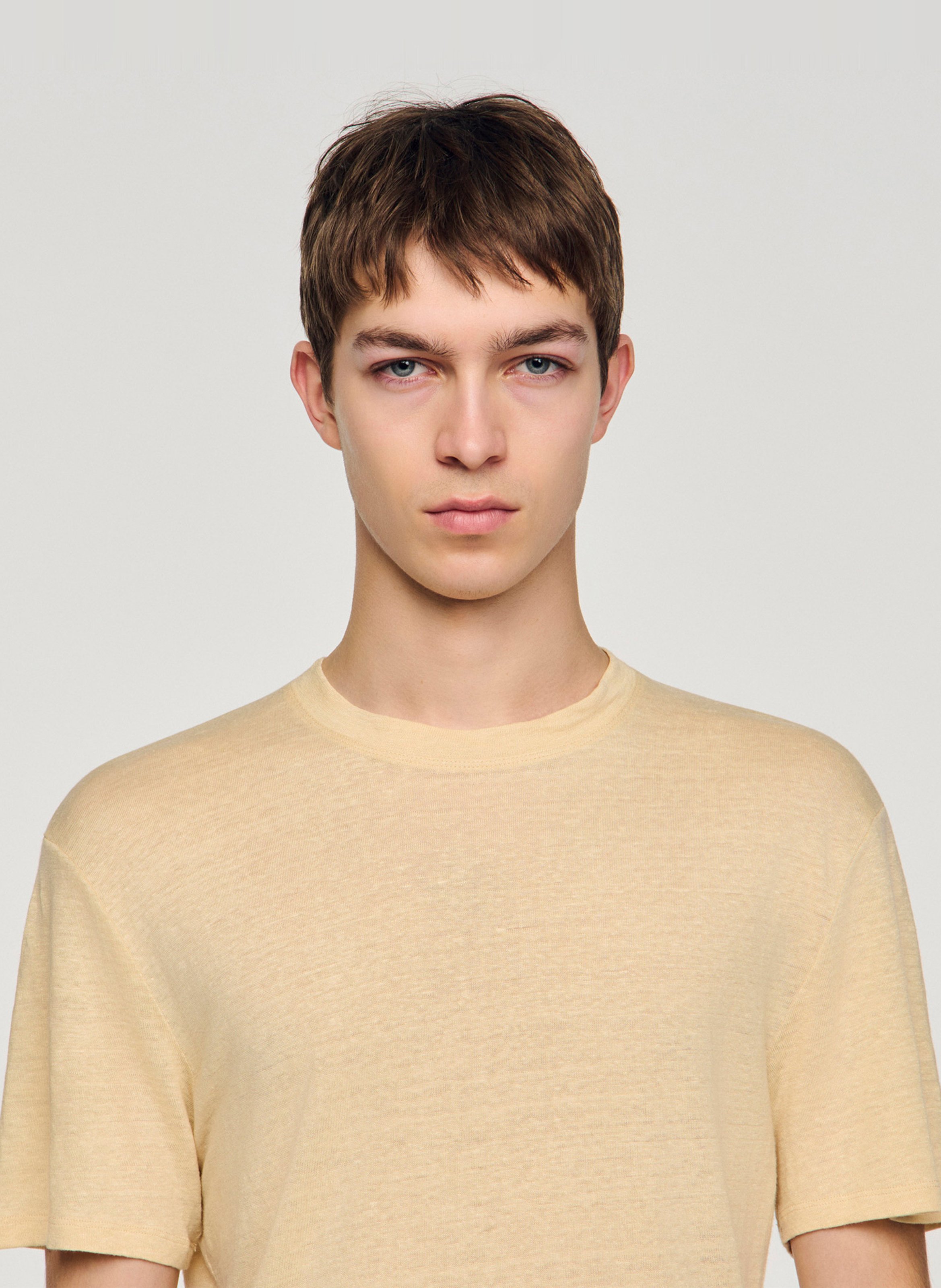 Linnen, regular fit T-shirt met ronde hals Beige