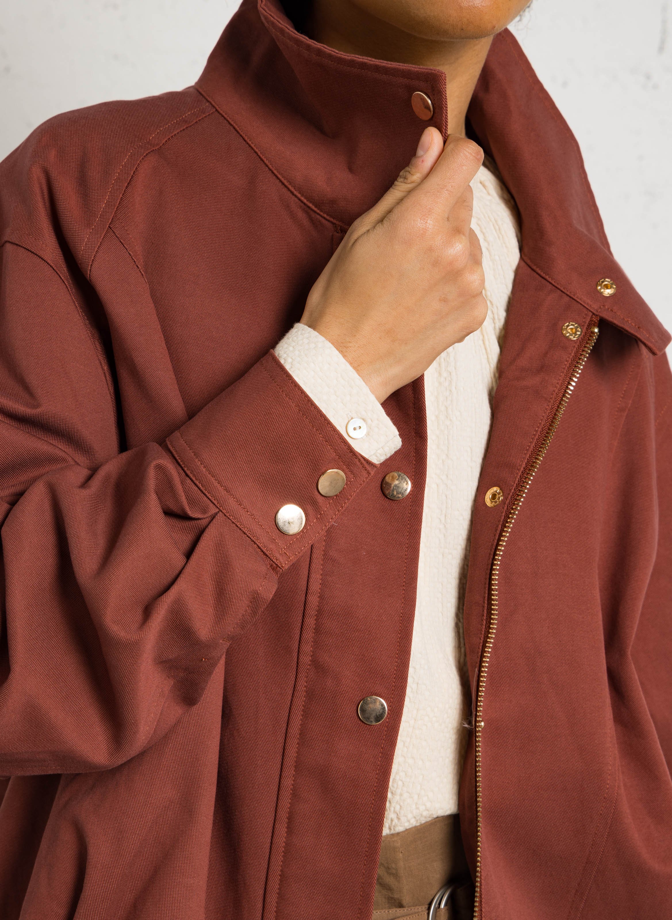 Oversized high-neck cotton blend jacket LA PETITE ETOILE Brown