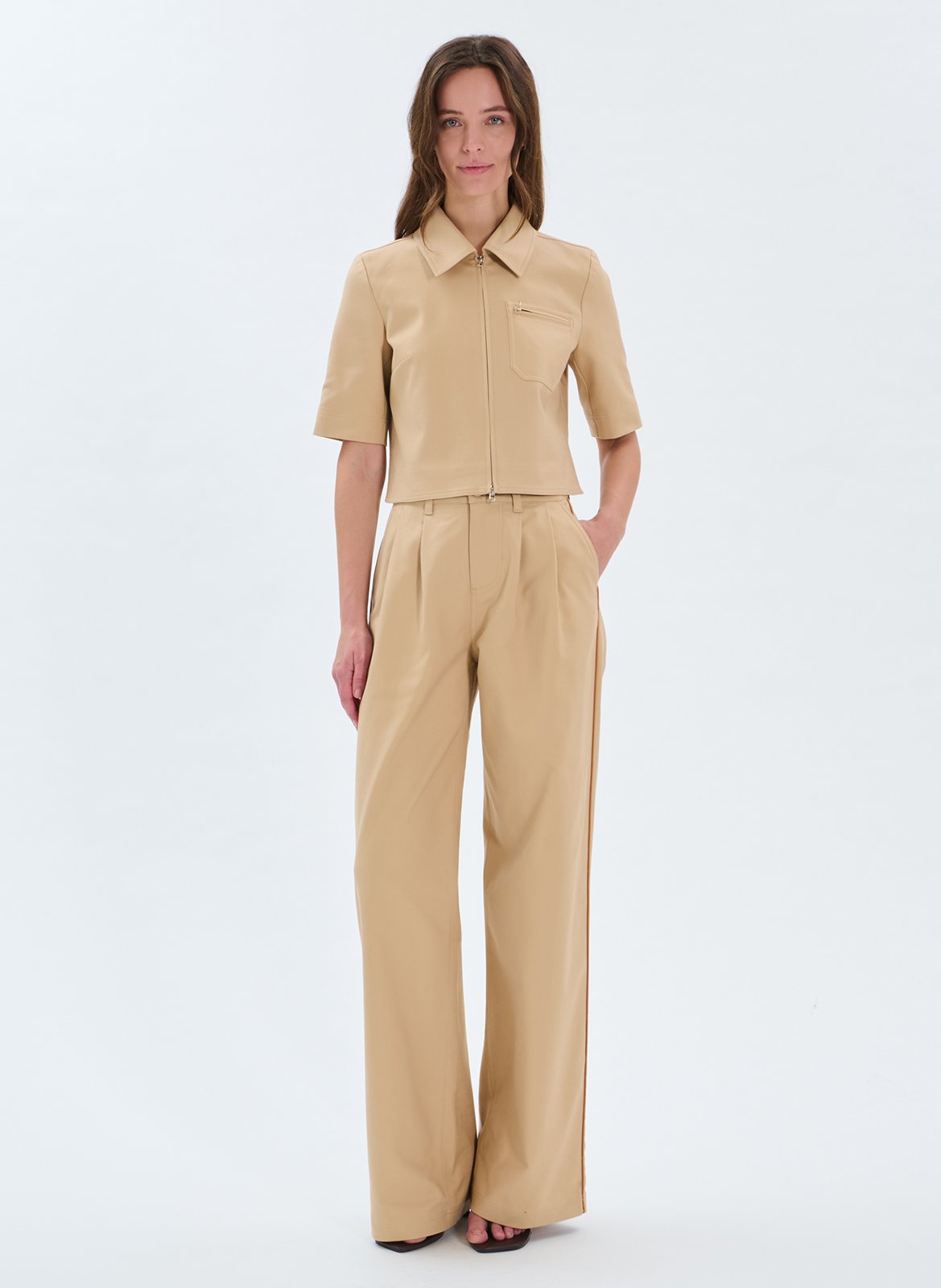 Top in blended cotton with classic collar ZAPA Beige