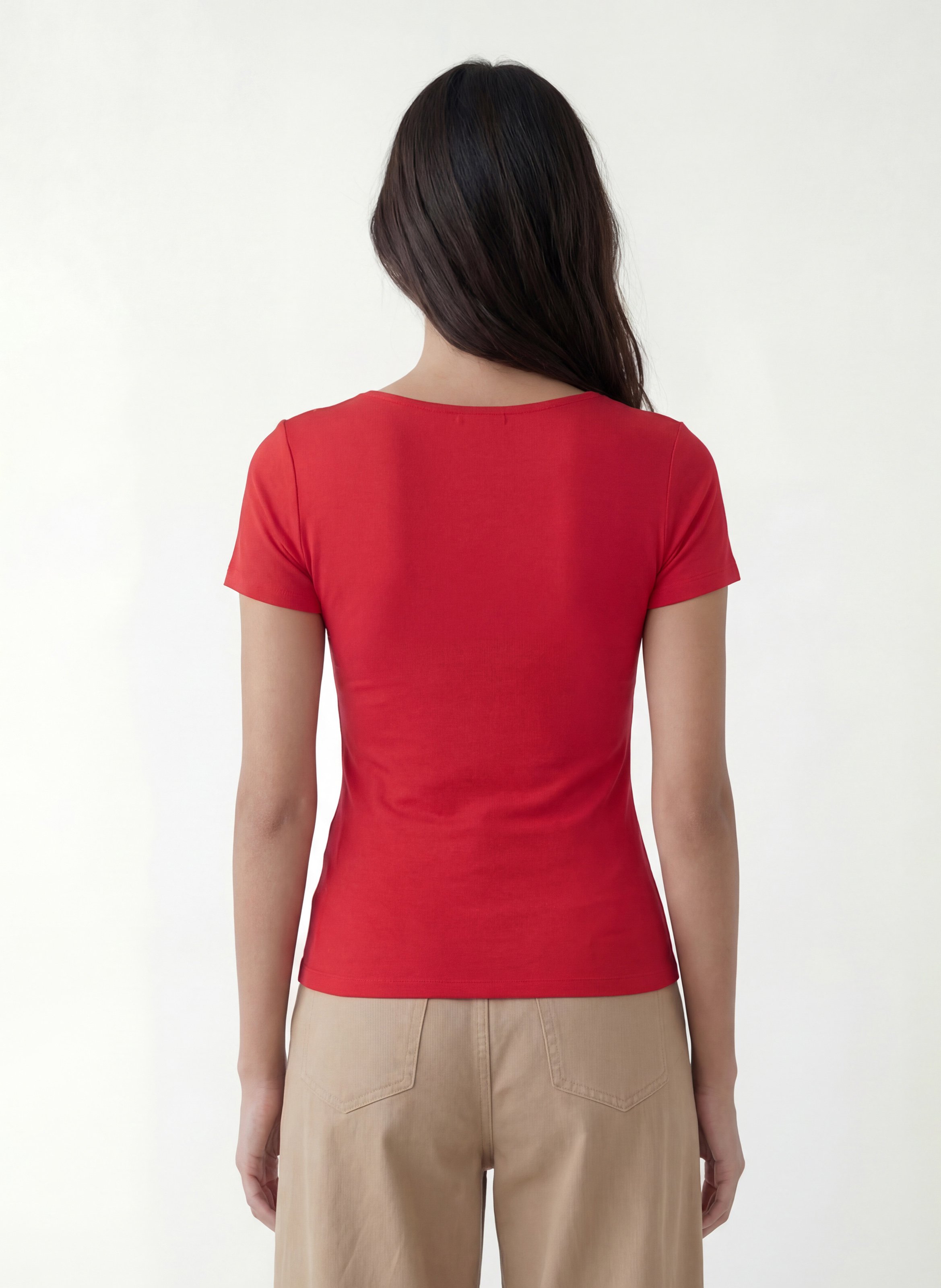 Tee-shirt moulant col bateau en coton mélangé KOOKAI Rouge