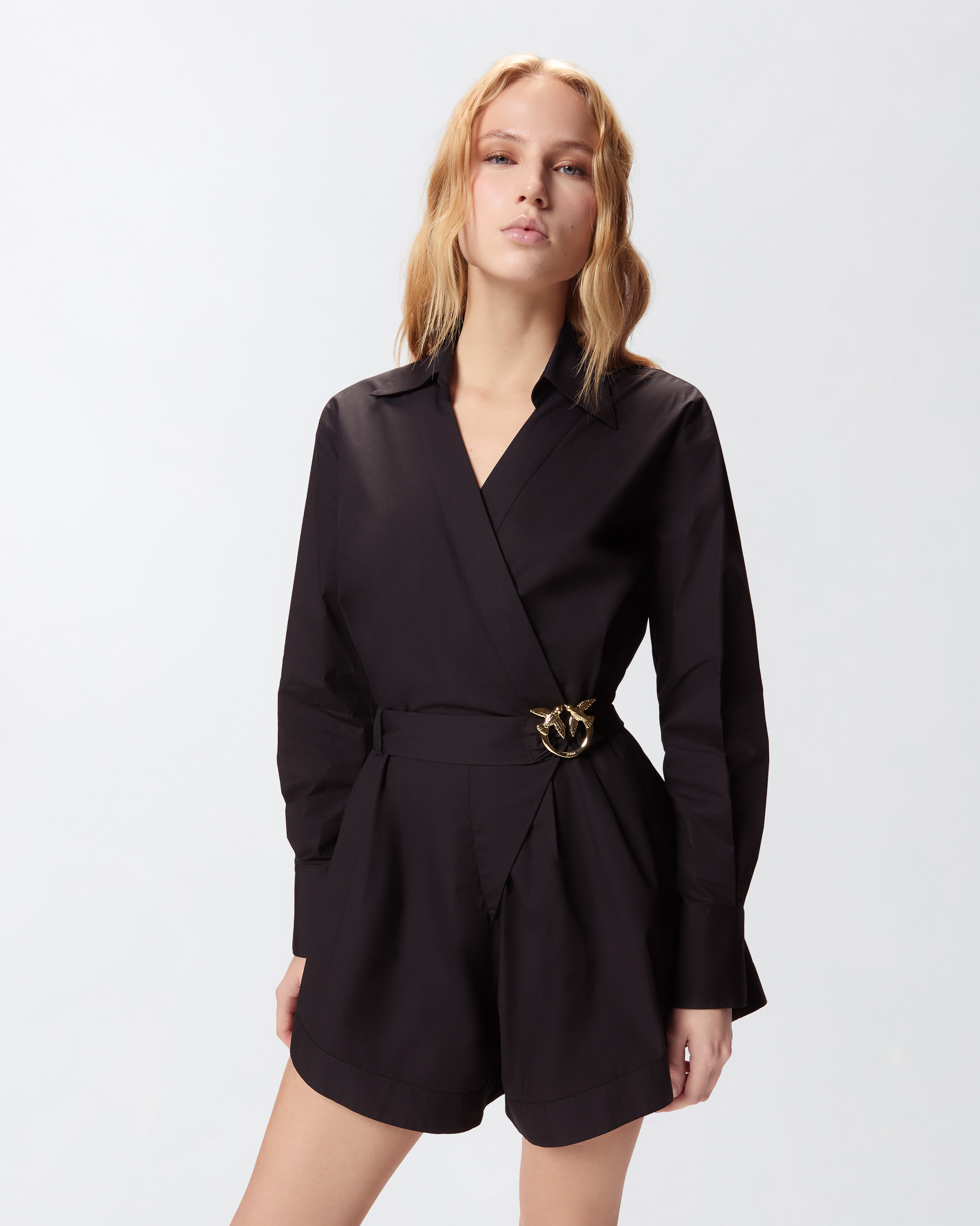 Combishort en coton à ceinture love birds PINKO Noir