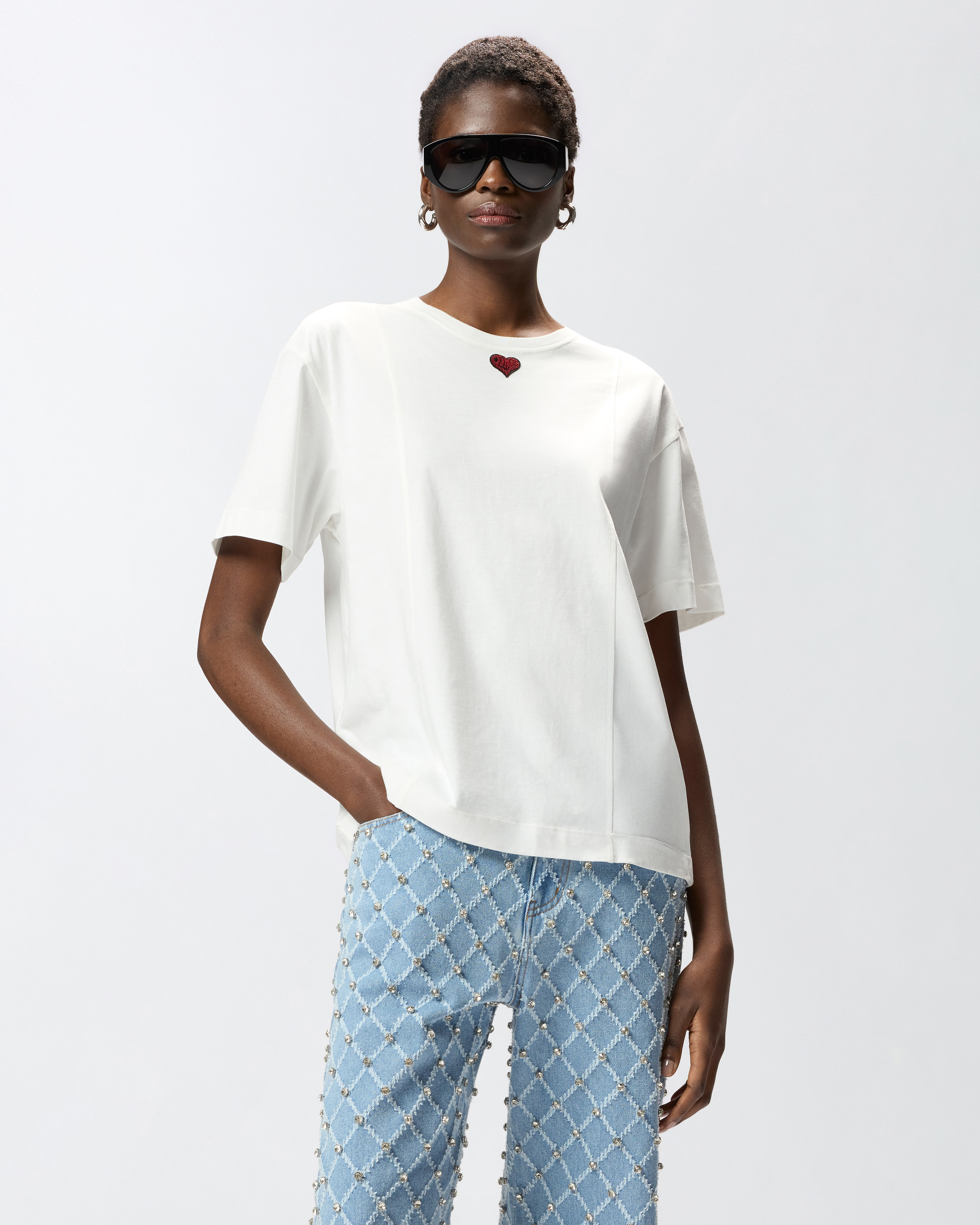 T-shirt with heart embroidery PINKO White