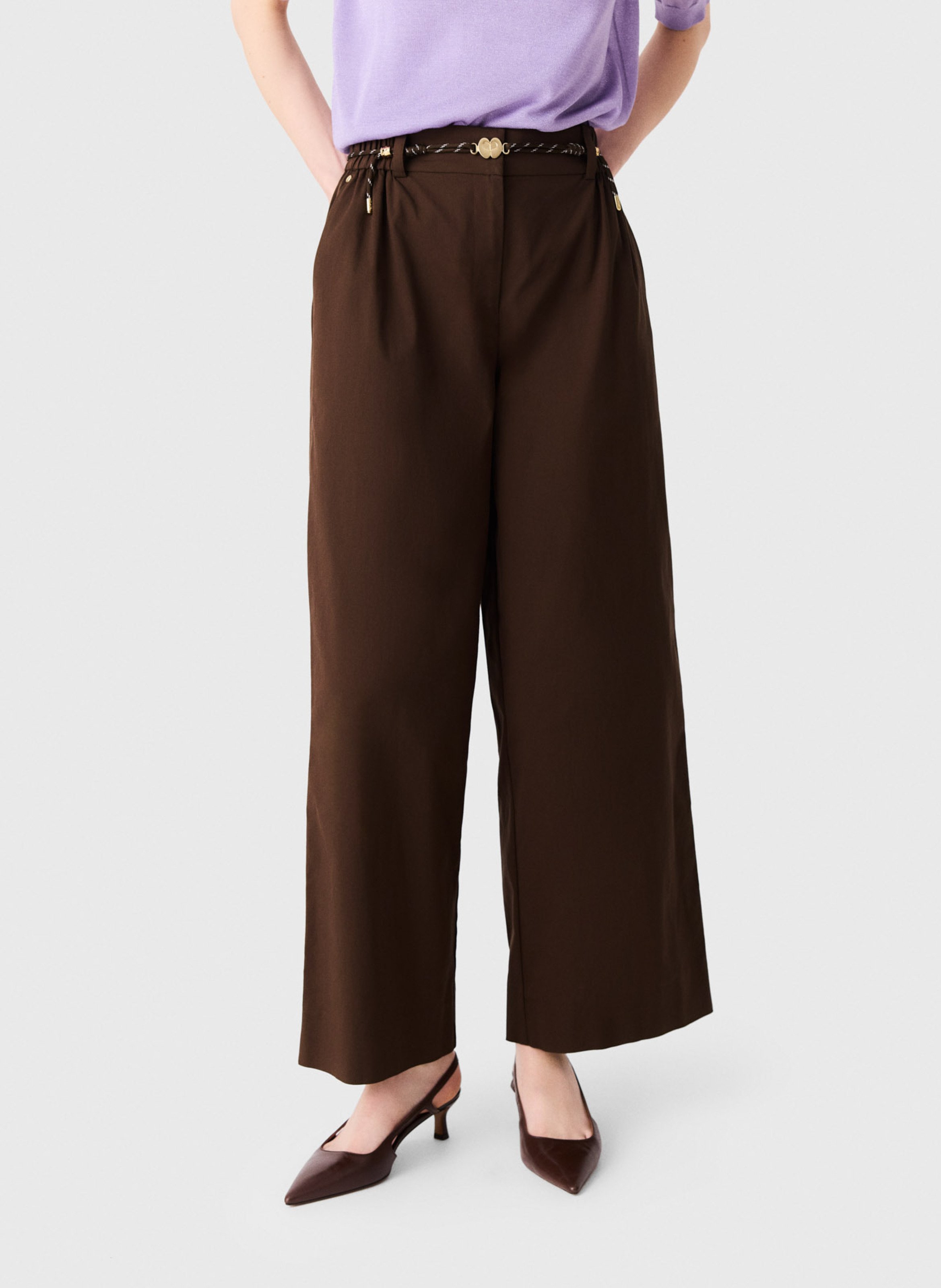 Wide-leg cotton-blend pants MAJE Brown