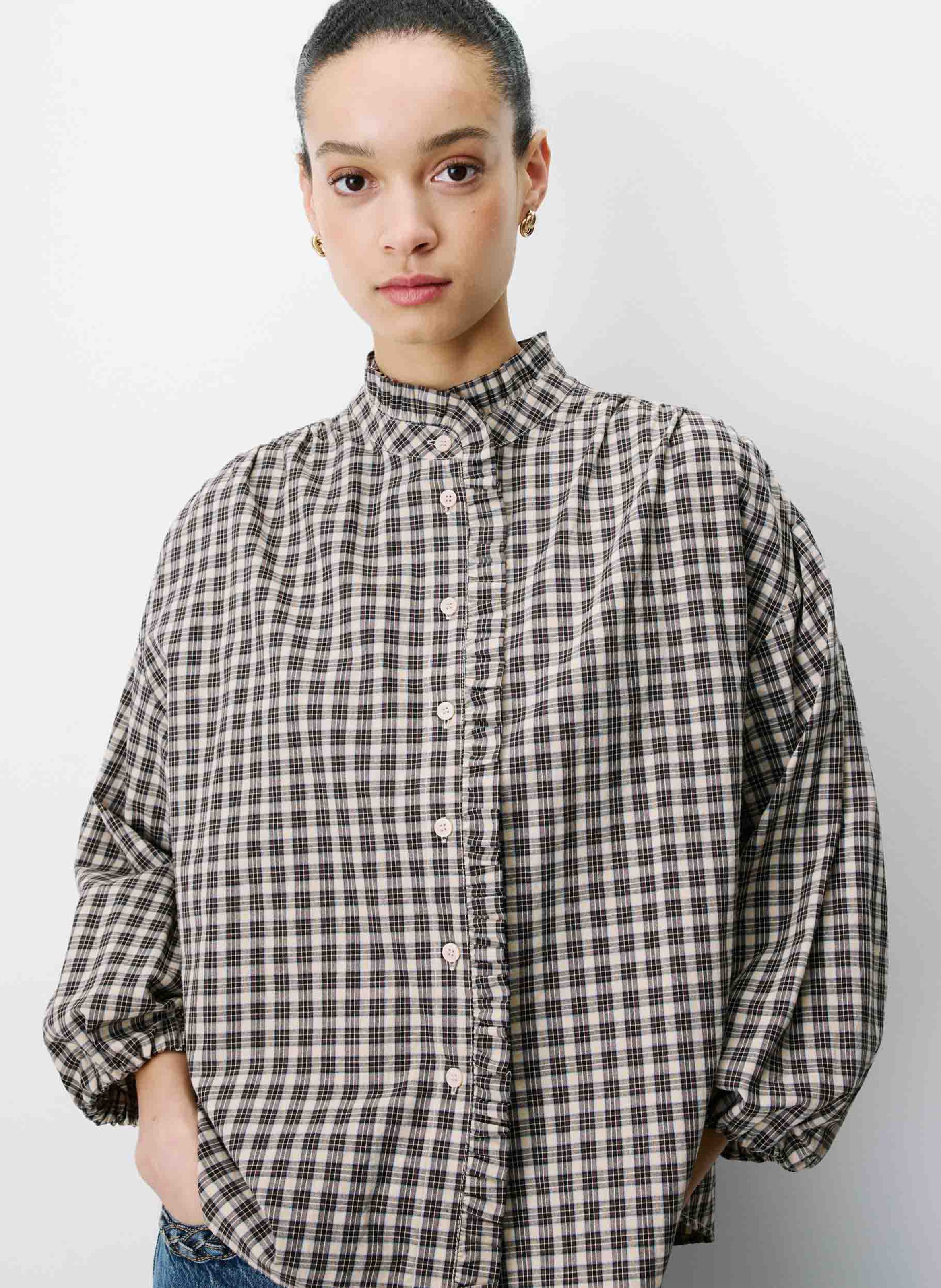 Chemise col rond en coton GRACE ET MILA Beige