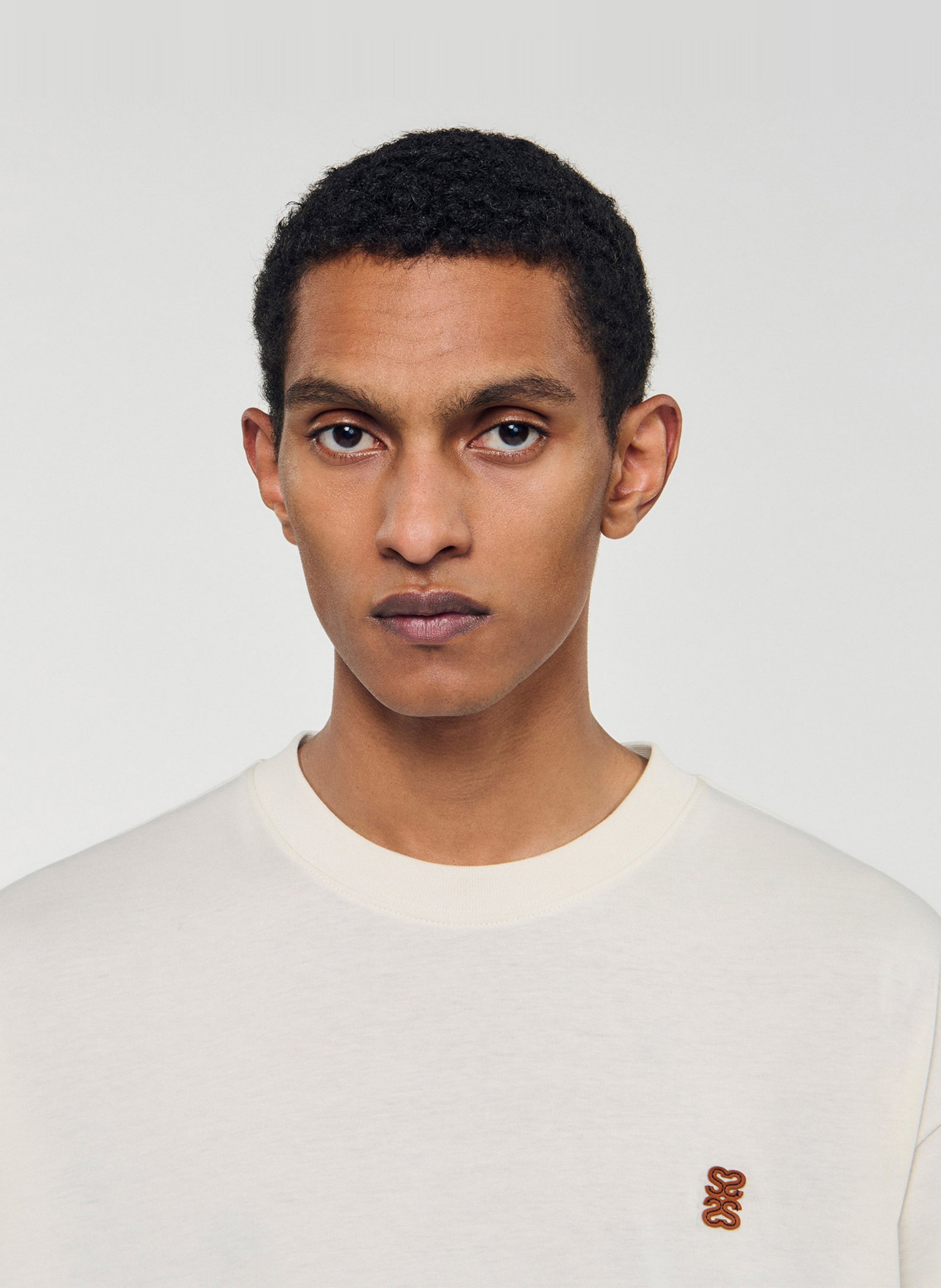 Tee-shirt col rond en coton SANDRO Beige