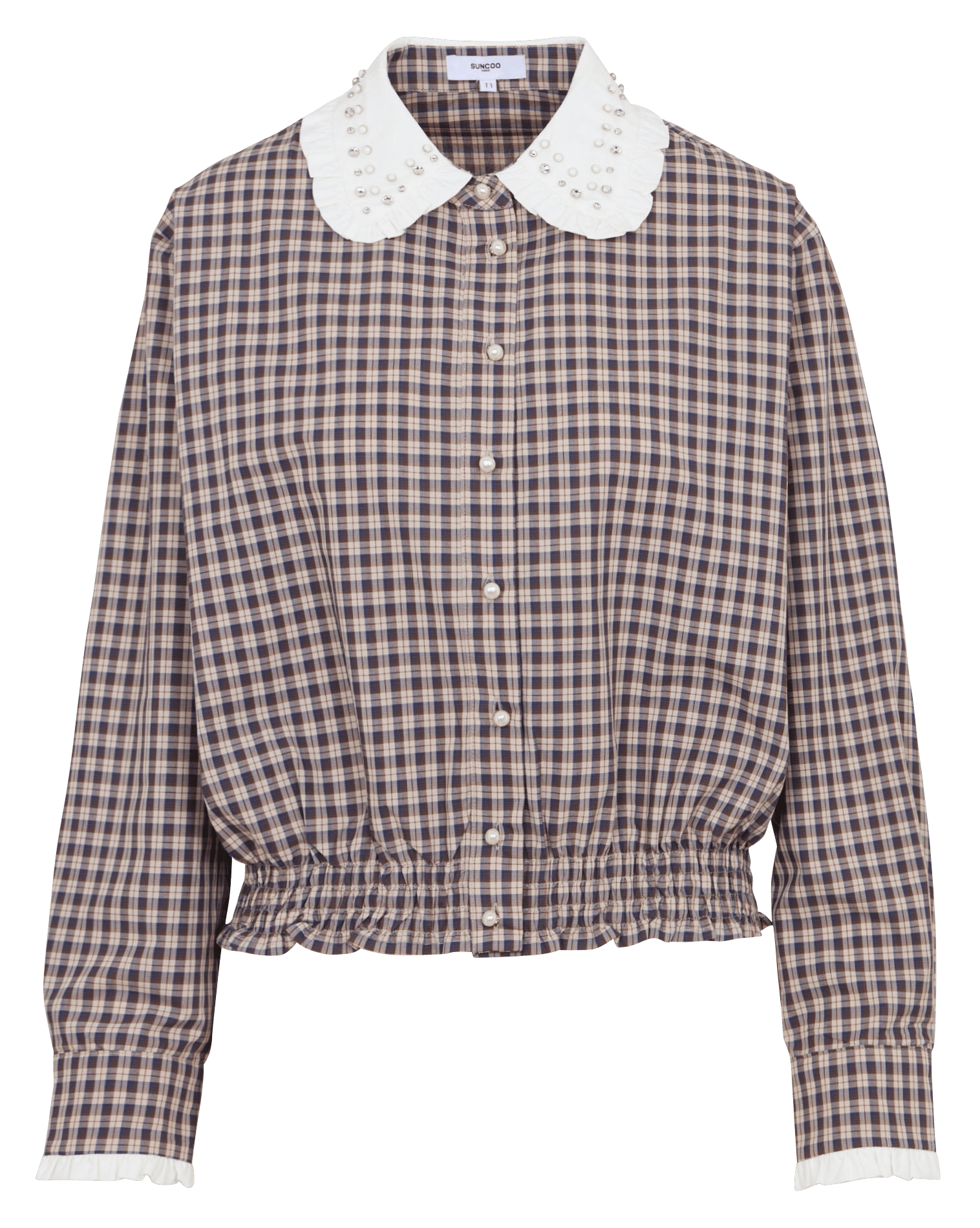 Chemise col claudine en coton SUNCOO Marron
