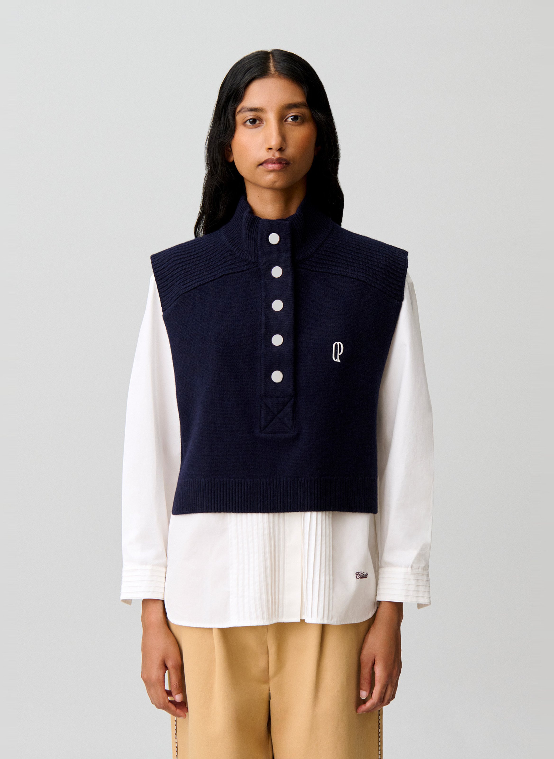 Plastron col montant boutonné en laine CLAUDIE PIERLOT Bleu