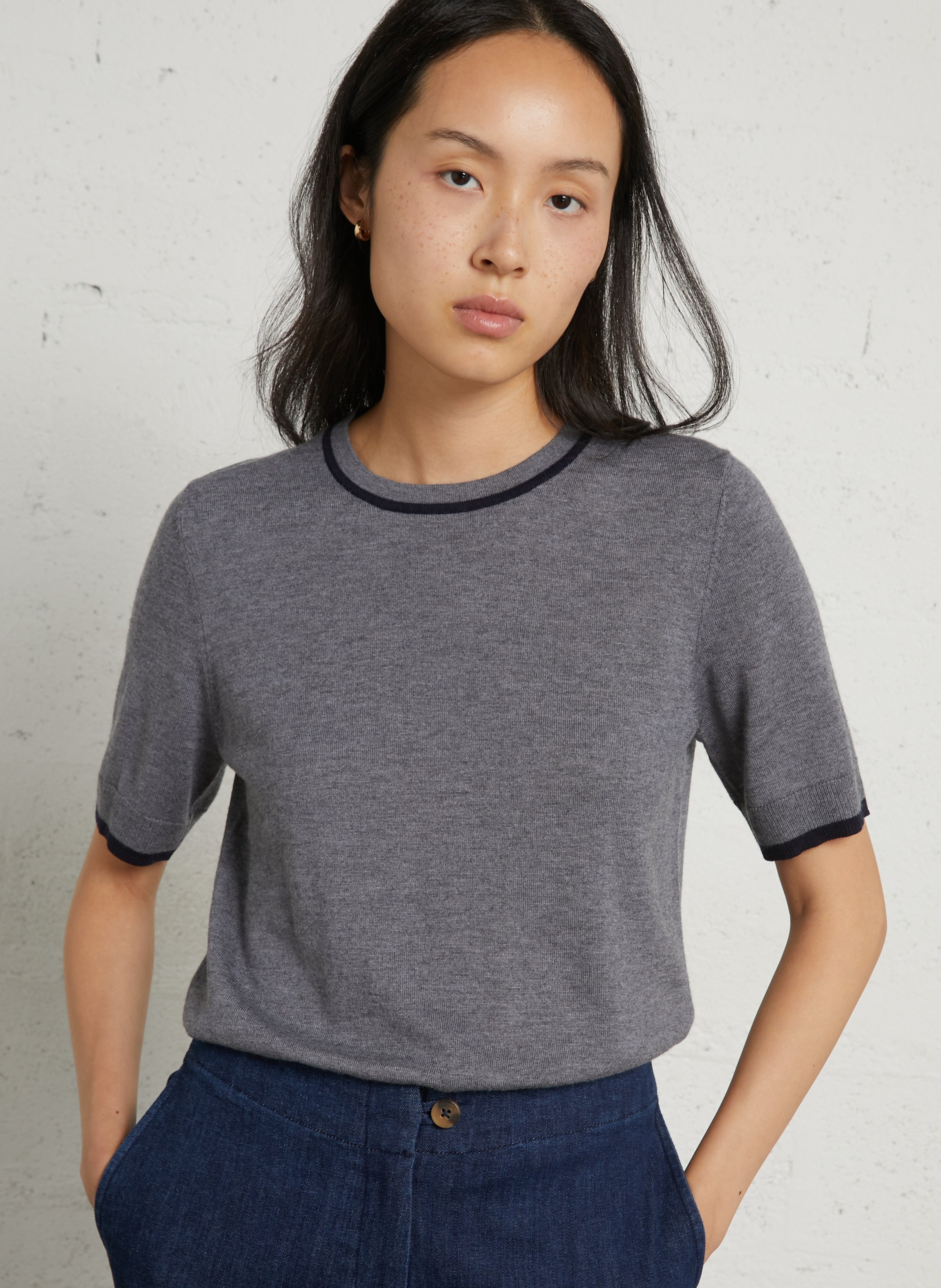 Short-sleeve wool blend sweater NICE THINGS Grey