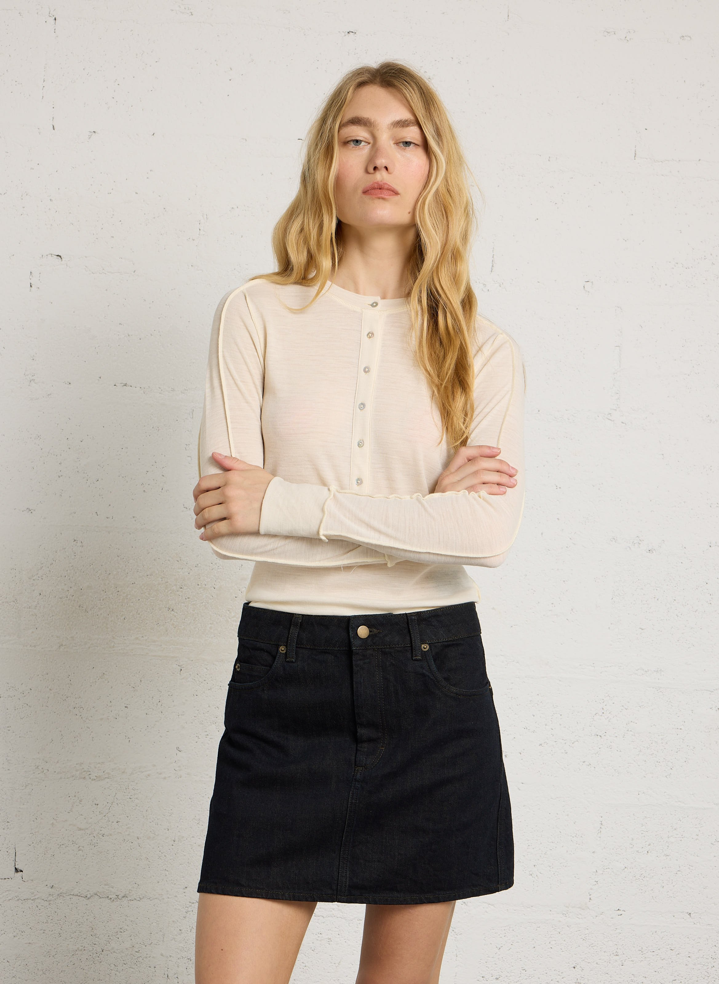 Tee-shirt col rond en laine SOEUR Beige