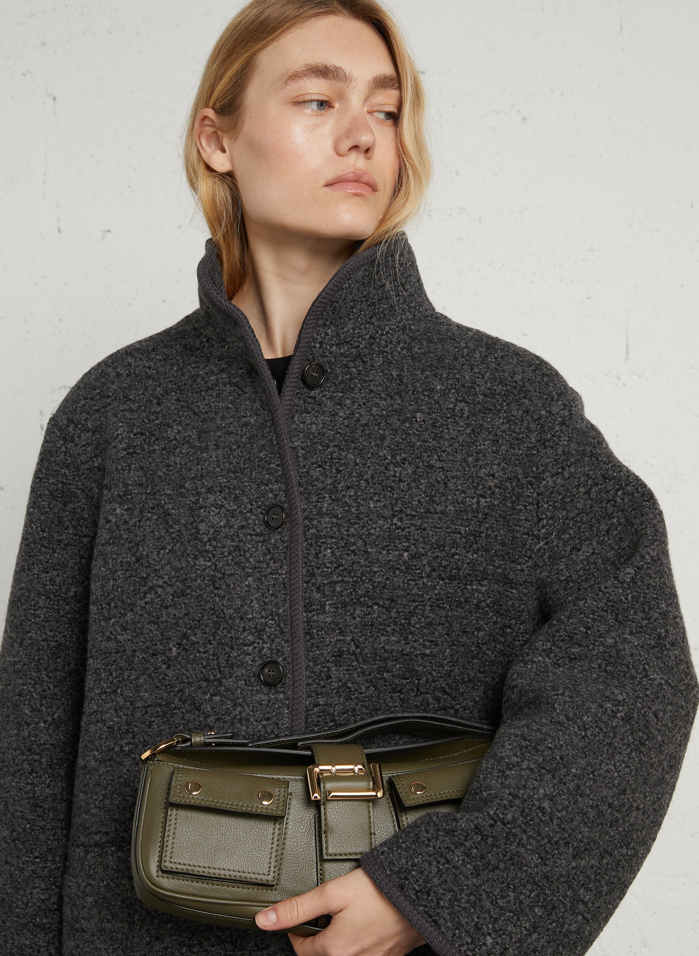 Solid leather shoulder bag LANCEL Khaki