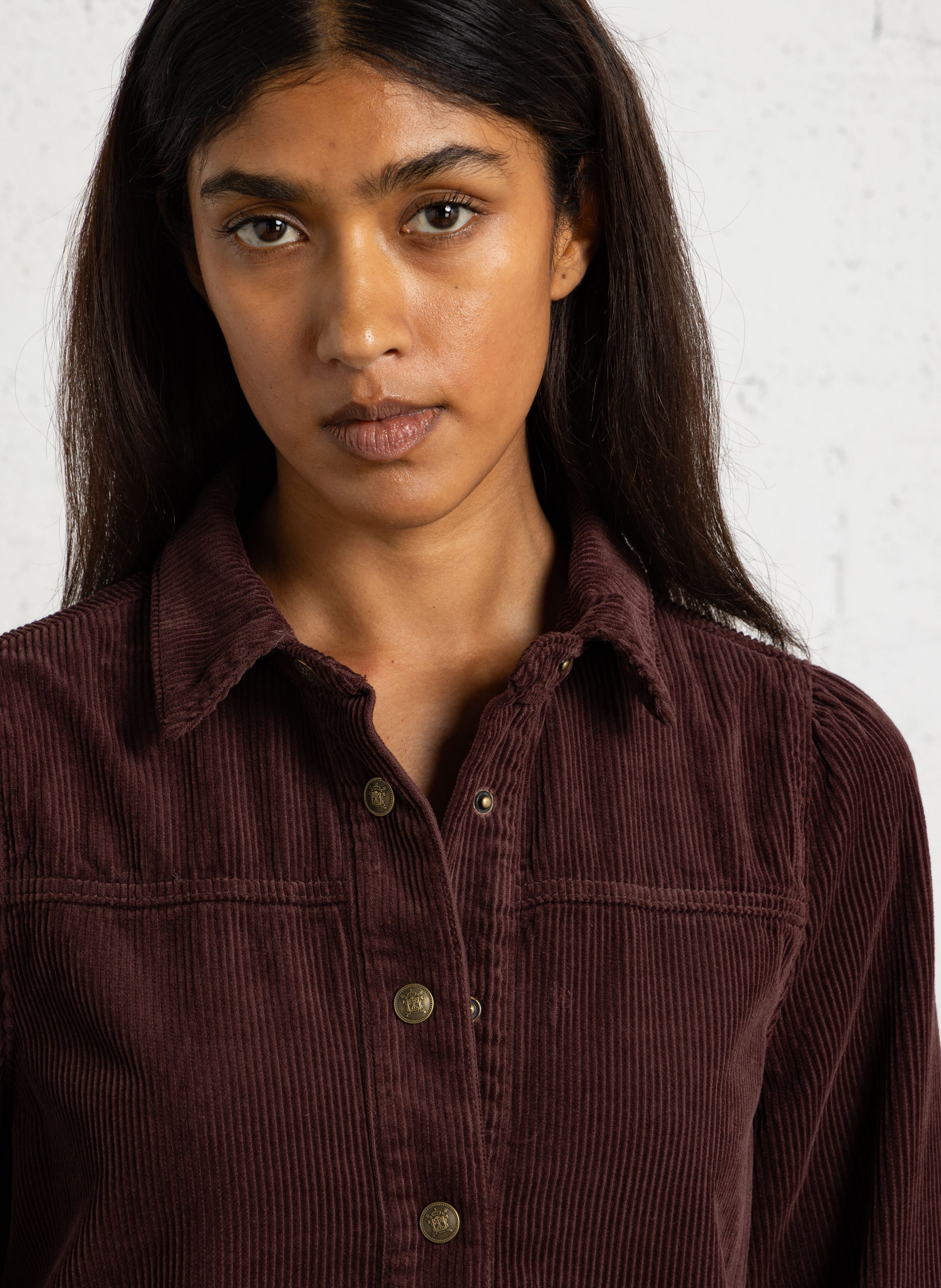 Straight ribbed cotton dress with a classic collar MAISON 123 Purple