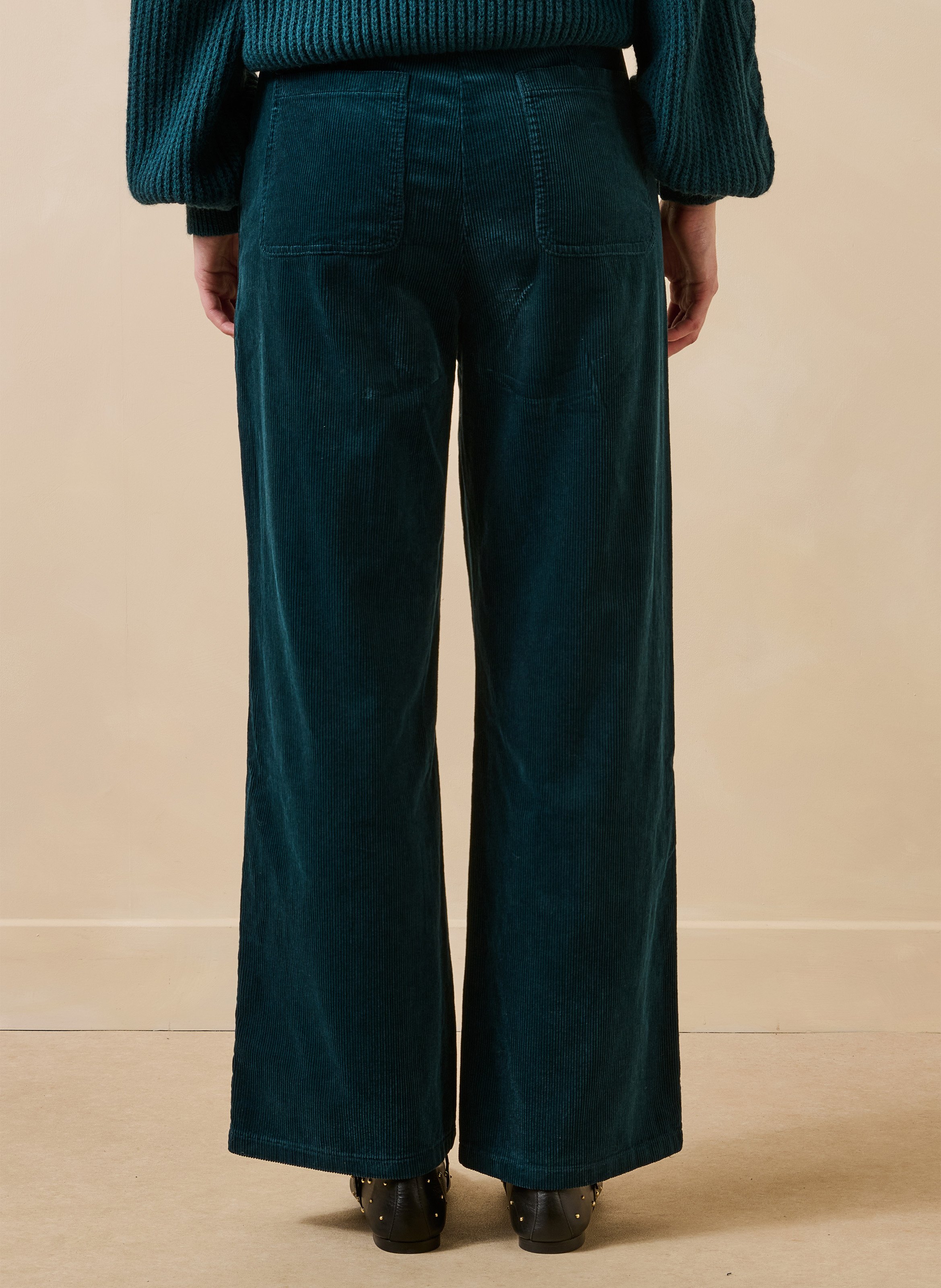 Pantalon large taille haute en coton mélangé LA FEE MARABOUTEE Bleu