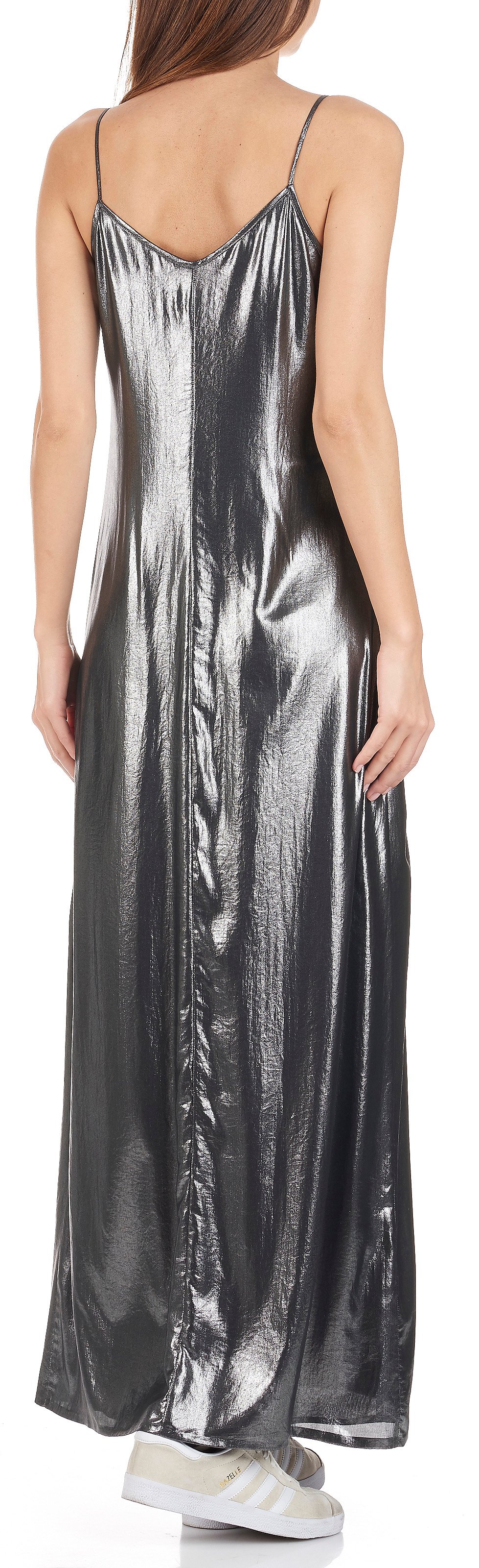 Robe longue fluide en lamé Qarelli SWILDENS Argent