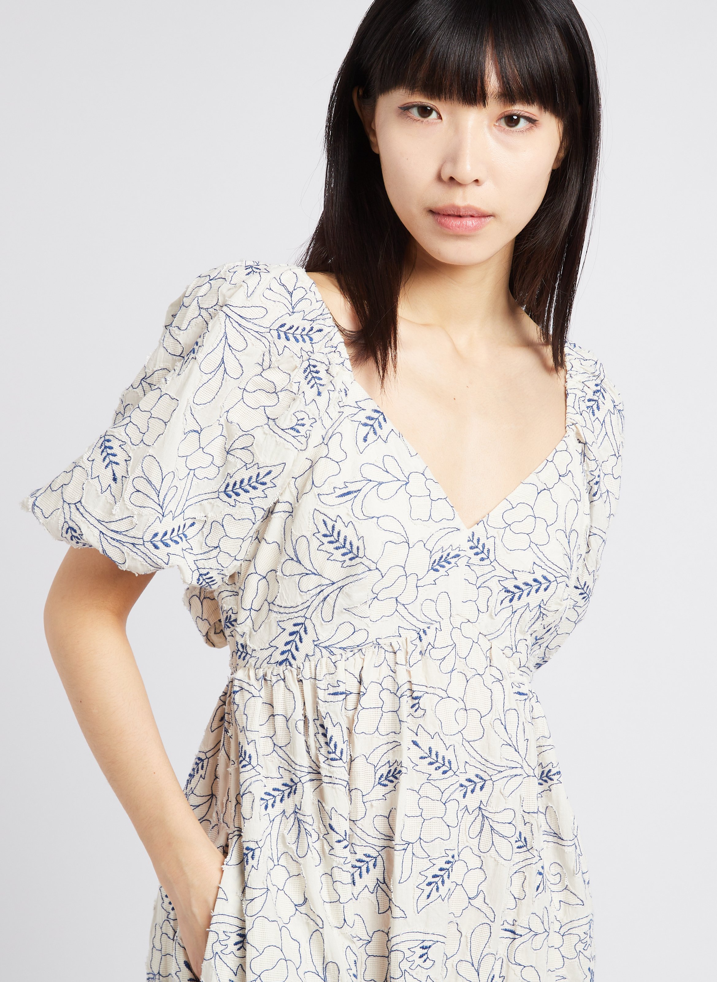 Robe longue col V brodée en coton PAUL AND JOE Blanc