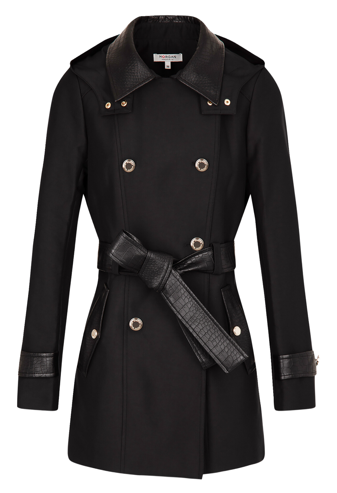 Lange imitatieleren trenchcoat MORGAN Zwart